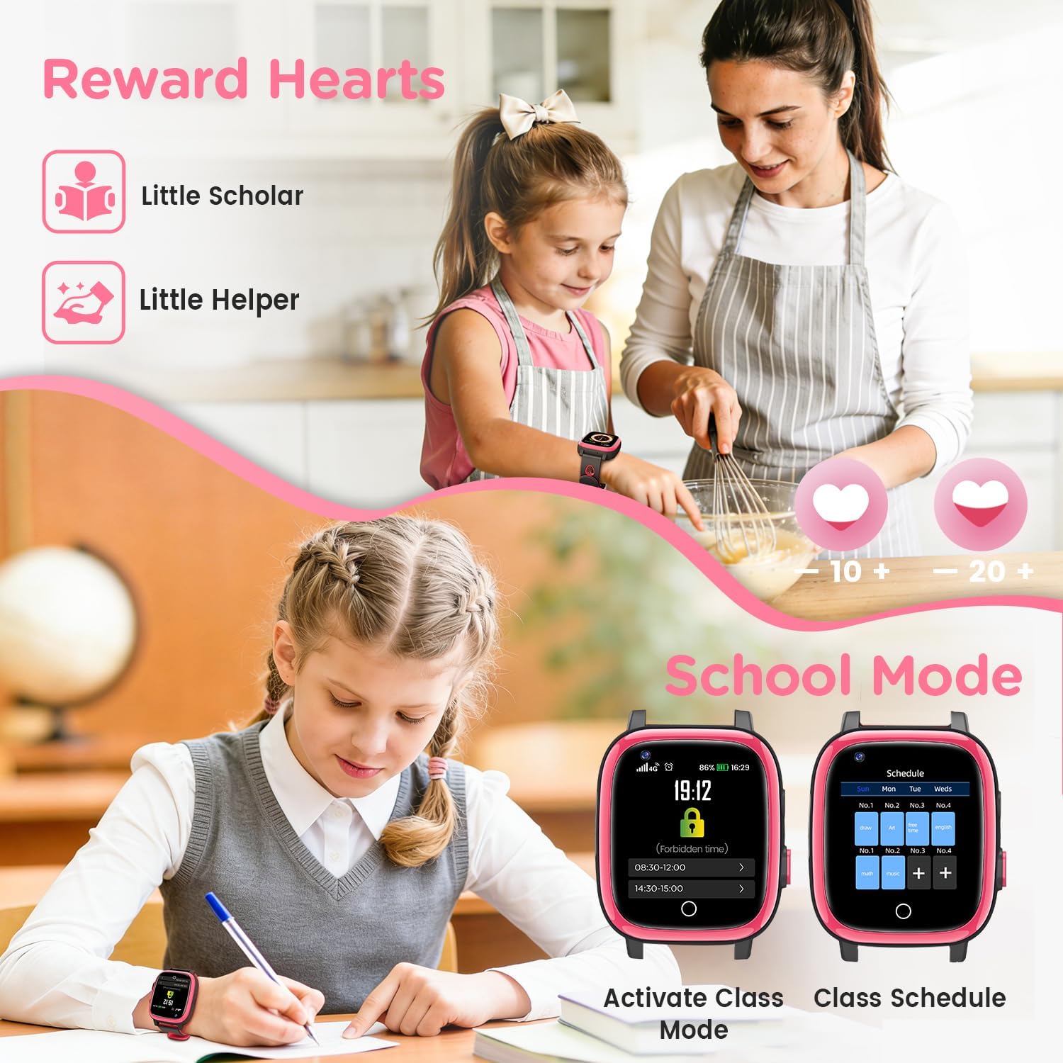 Thumbnail 5 de Whraills 2026 Nouvelle 4G Montre Connectée Enfant – Vidéo Appel, GPS, SOS, IP68, Mode École, Podomètre, Réveil, Flashlight – Rouge