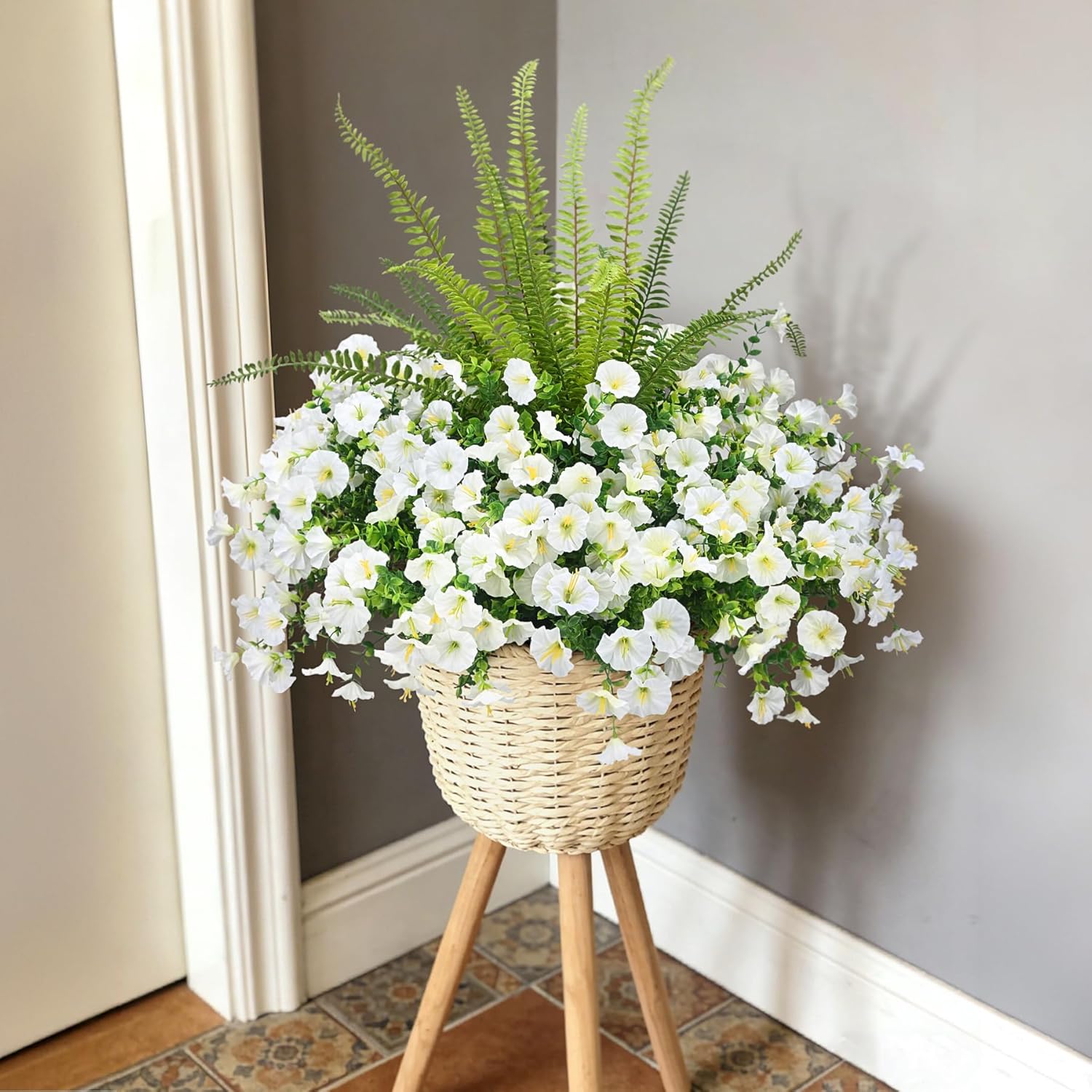 Thumbnail 3 de Hrobek Faux Morning Glory & Tall Fern Artificial Flowers for Outdoor or Indoor Decor (13 Bunches, White)
