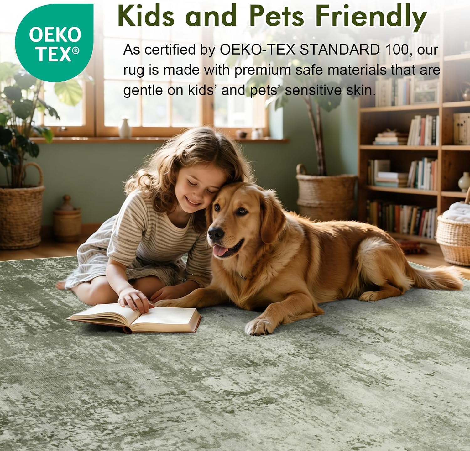 Detalle de 6x9 Ft Green Abstract Area Rug — Soft, Non-Slip, Machine Washable for Living Room or Nursery