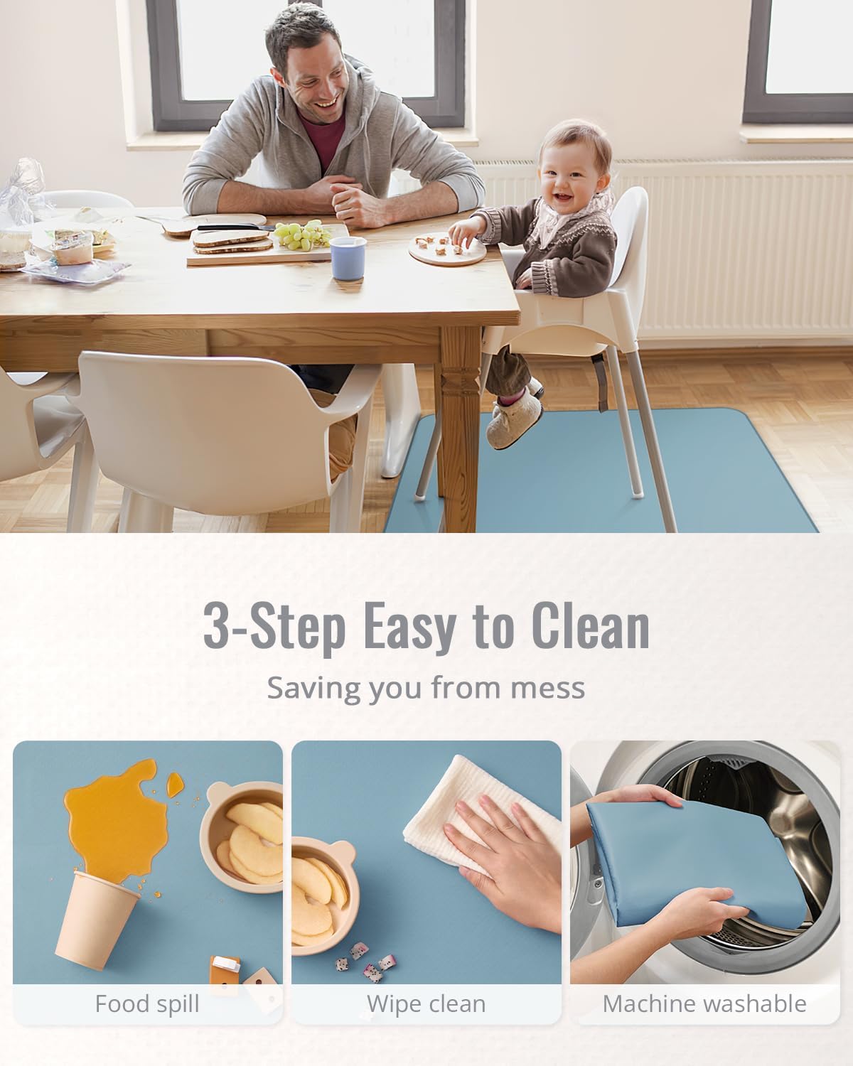 Thumbnail 4 de Blissful Diary Baby Splat Mat for Under High Chair (Slate Blue) – wipeable, waterproof & anti-slip