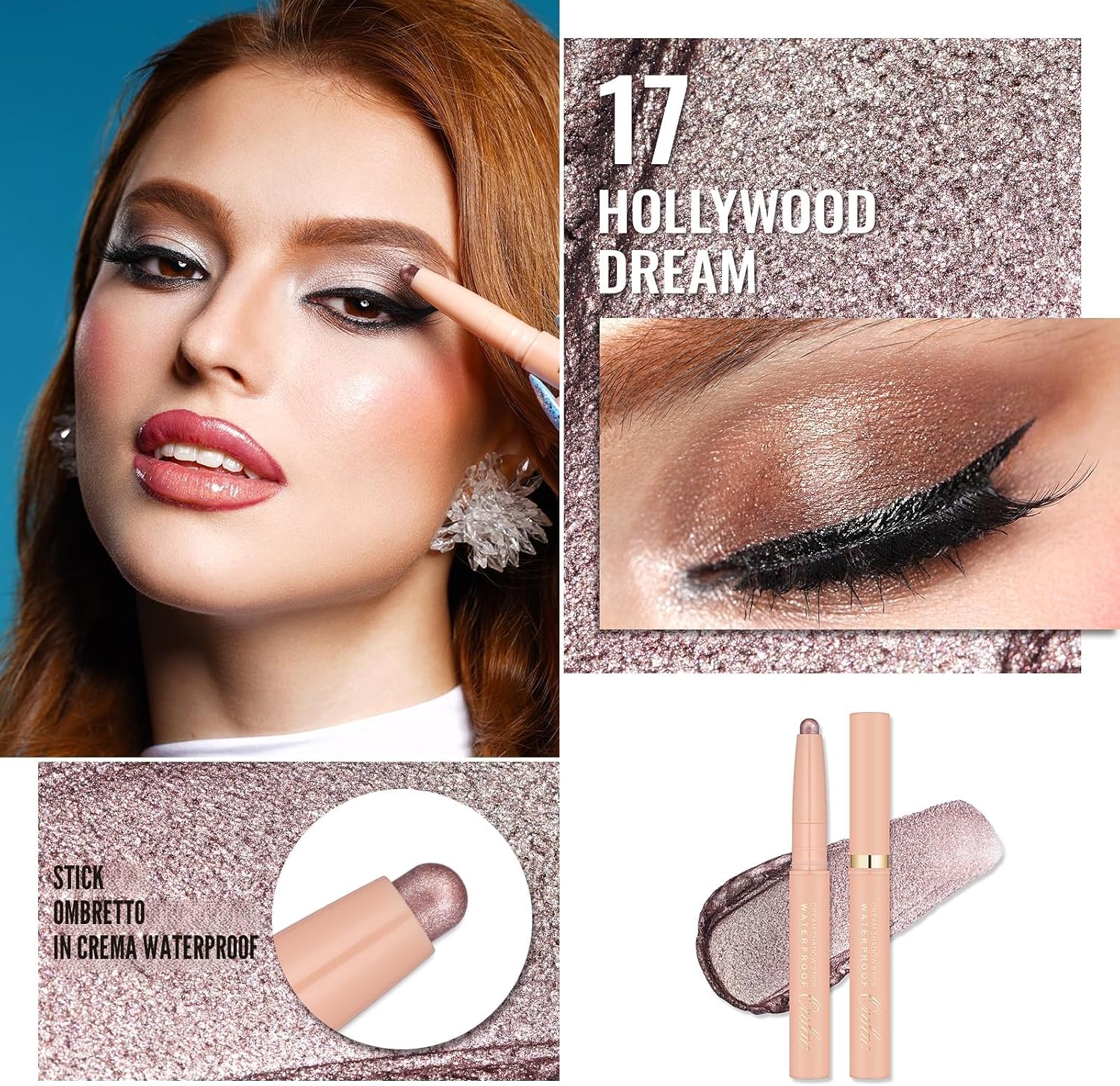 Detalle de Oulac Ombretto in Stick Grigio Hollywood Dream (3,8 g) ad alta pigmentazione, finitura metallica e waterproof