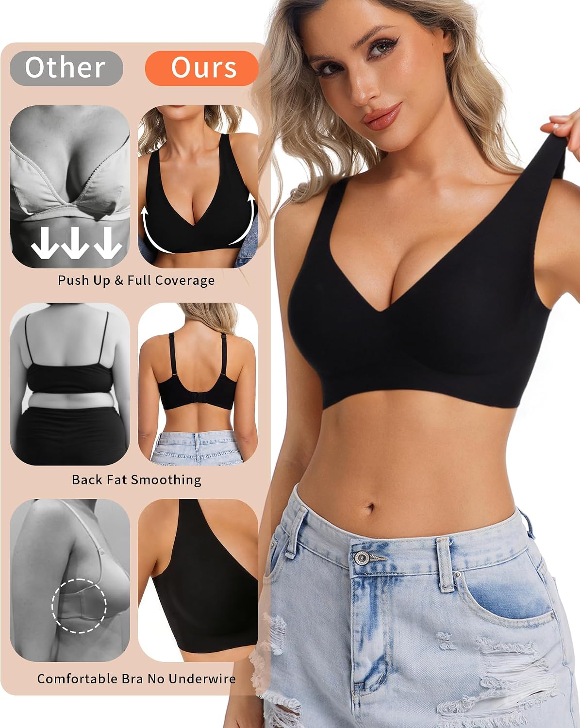 Detalle de HOWIN Jelly Bra: Wireless Gel Bra with Deep V Plunge and All‑Day Comfort