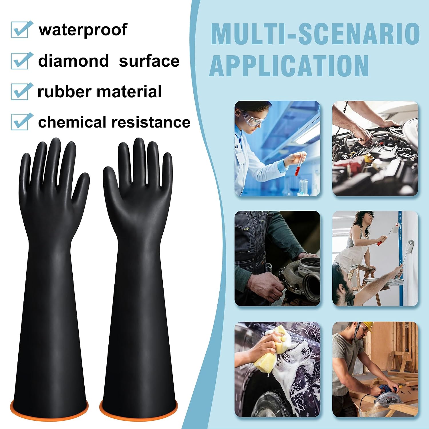 Detalle 2 de Albefer 22" Long Rubber Gloves – Chemical Resistant, Heavy Duty