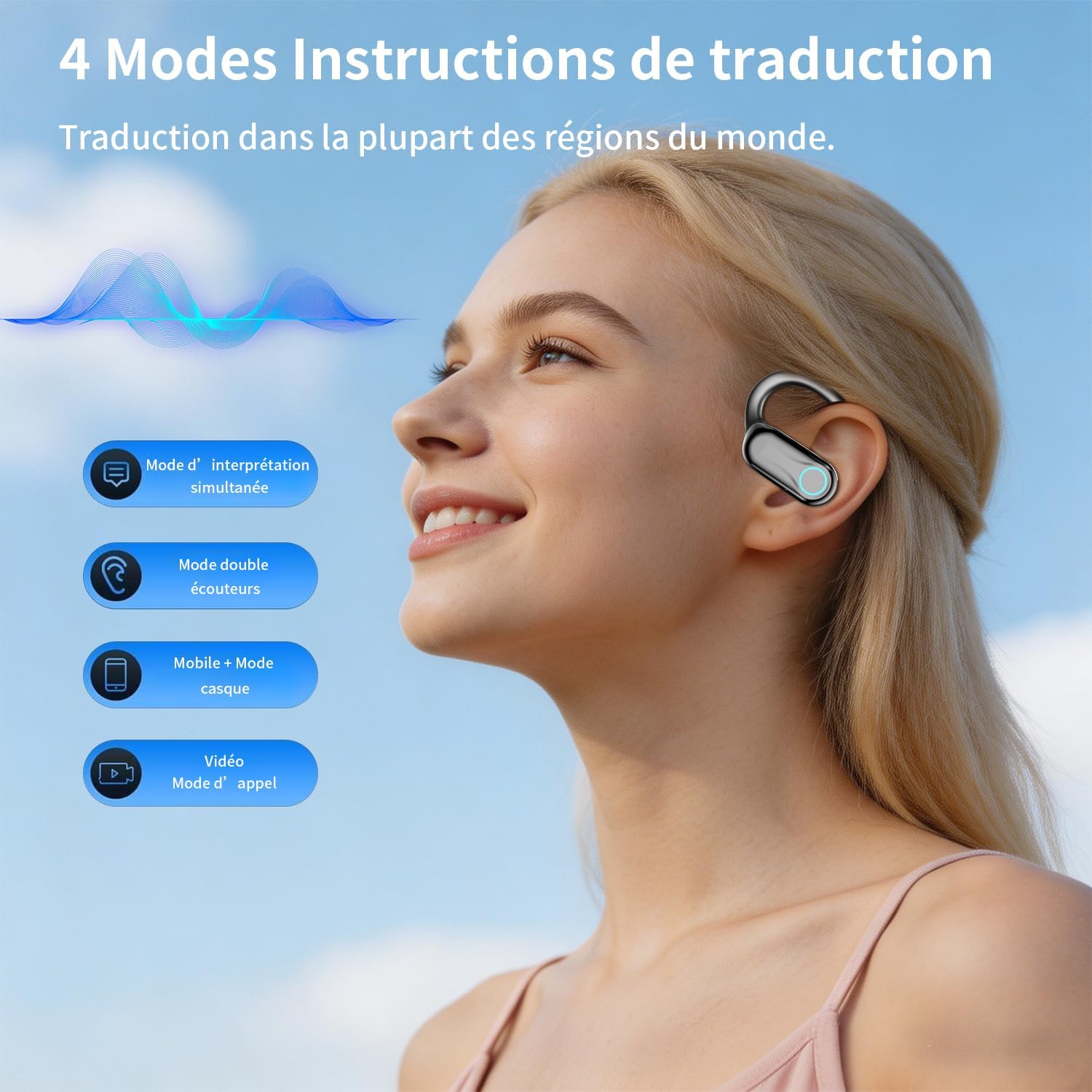 Detalle 2 de AI Écouteur Traducteur Vocal Instantané 3 en 1 — Traduction en Temps Réel, Bluetooth 6.1, 8 h d’écoute
