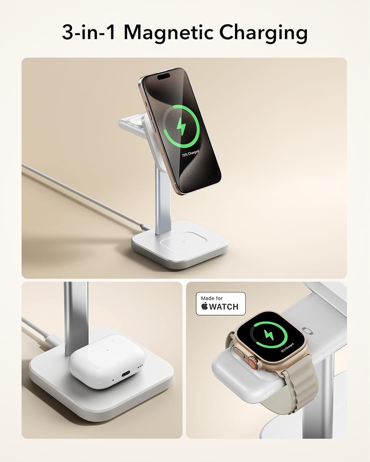 Thumbnail 6 de ESR 3-in-1 Wireless Charging Station (Certified) for Apple Watch, MagSafe iPhone & AirPods – White