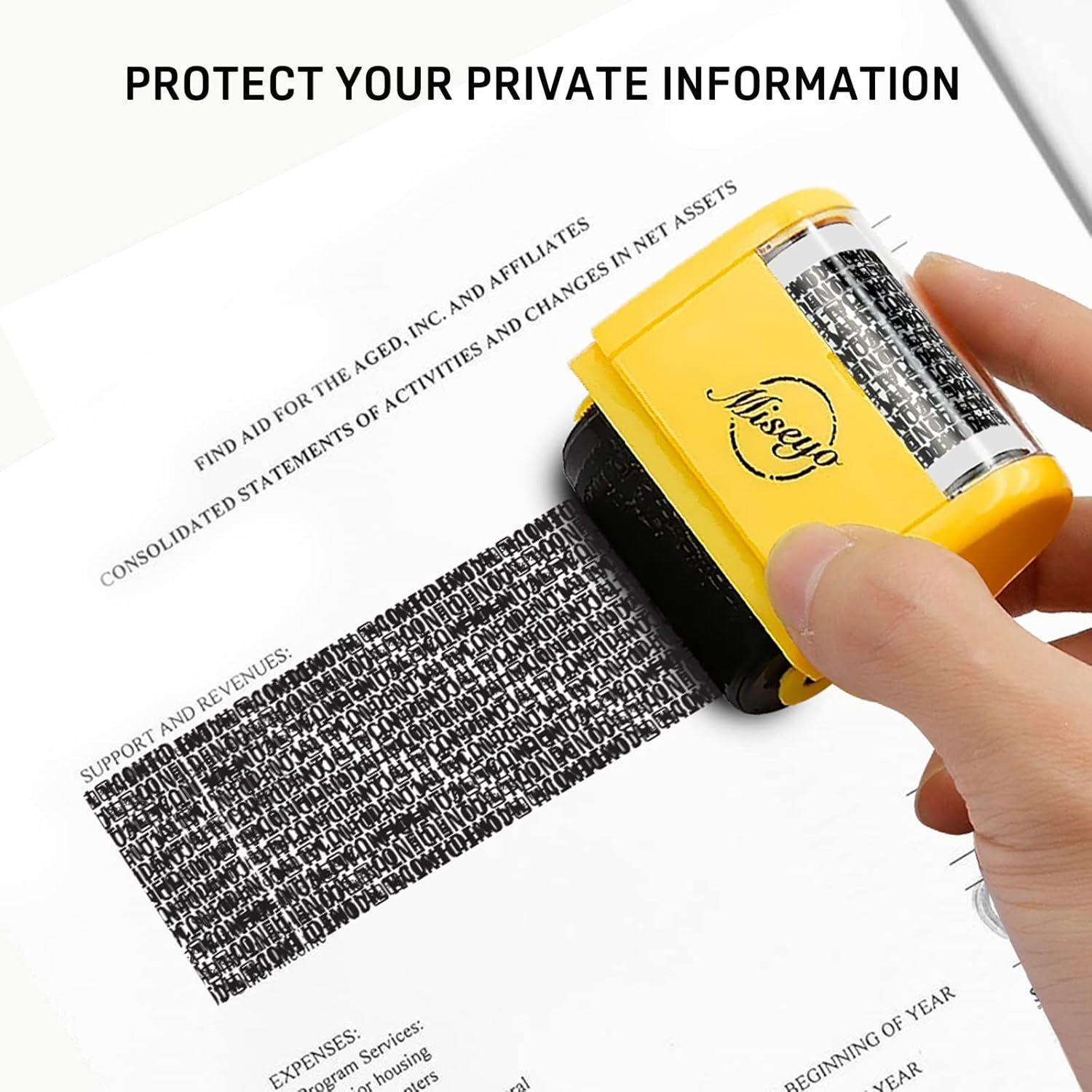 Thumbnail 3 de Miseyo Breites Datenschutz Rollstempel-Set „Identitätsdiebstahl-Prävention“ (Gelb) inkl. 3 Nachfülltinten