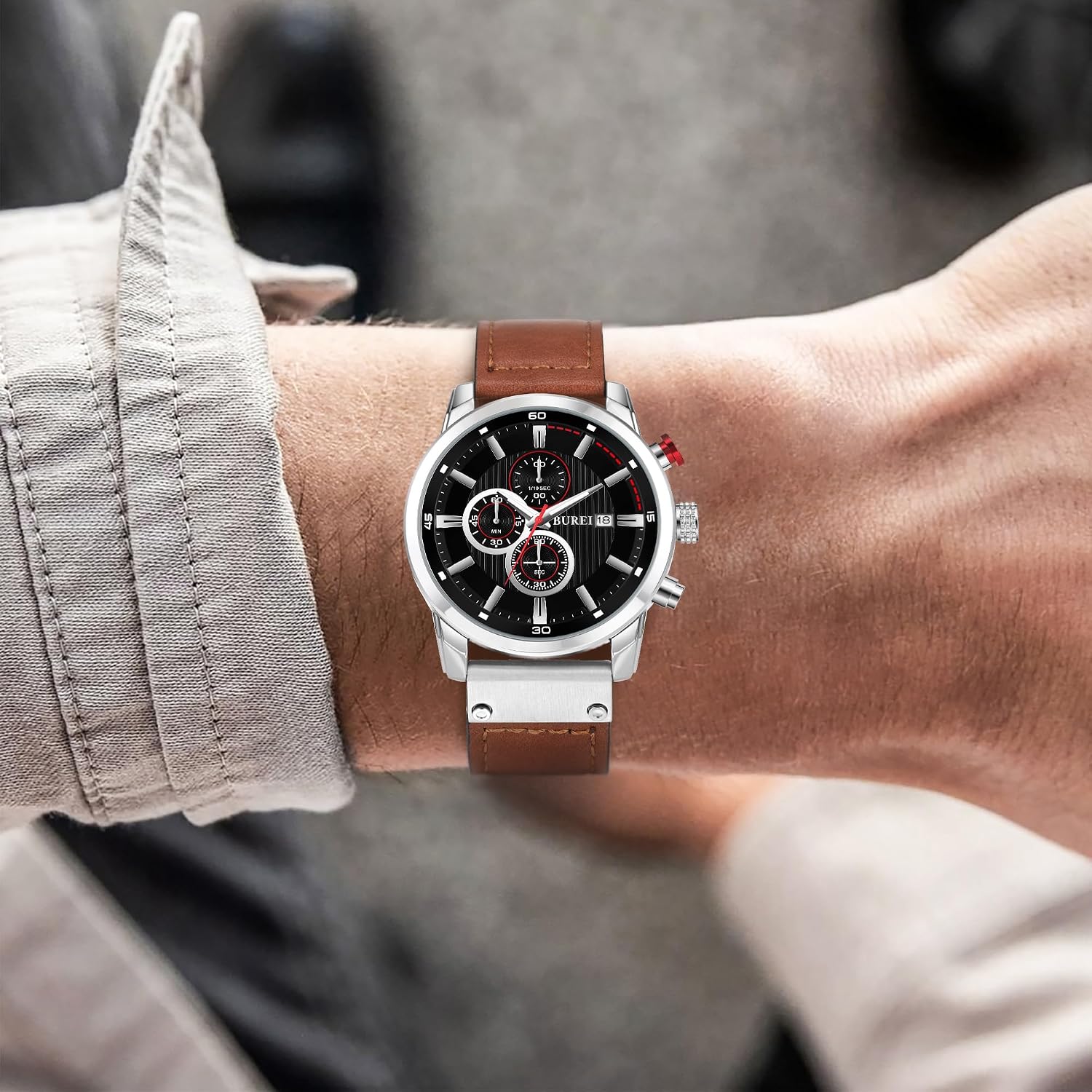 Thumbnail 4 de BUREI Chronographe vintage pour homme