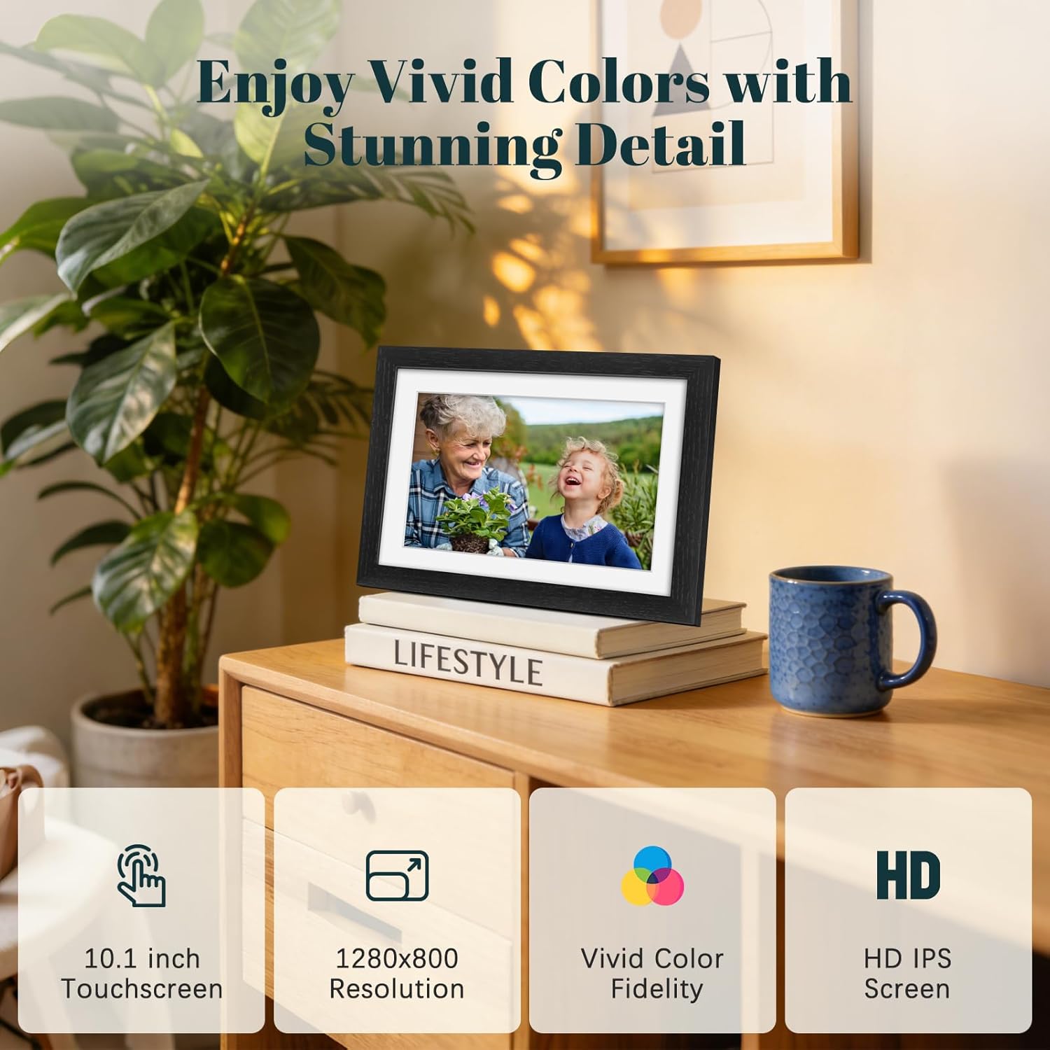 Thumbnail 2 de Digital Photo Frame WiFi Oak Wood Frame (10.1 inch) with 32GB storage and Frameo app sharing