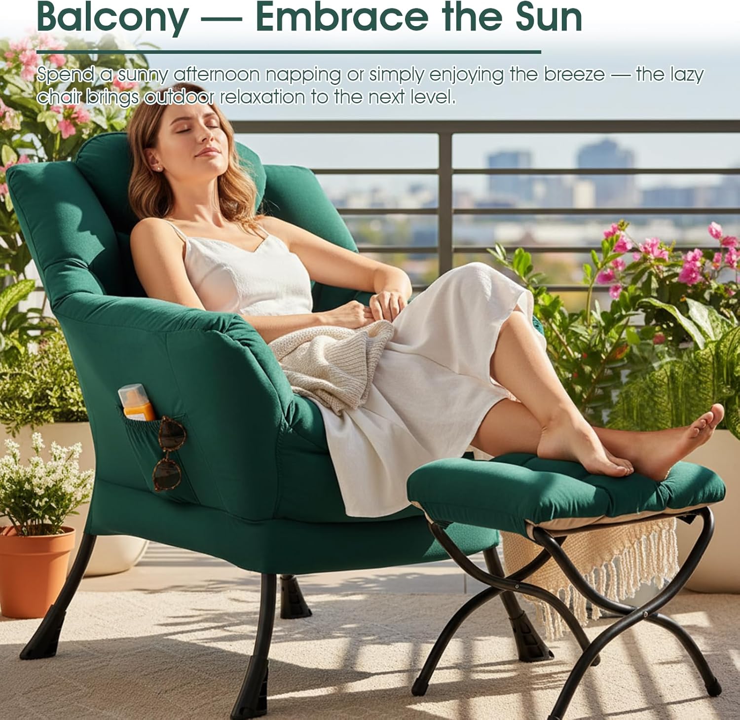 Thumbnail 5 de HomEastlly Lazy Chair with Ottoman, peach green