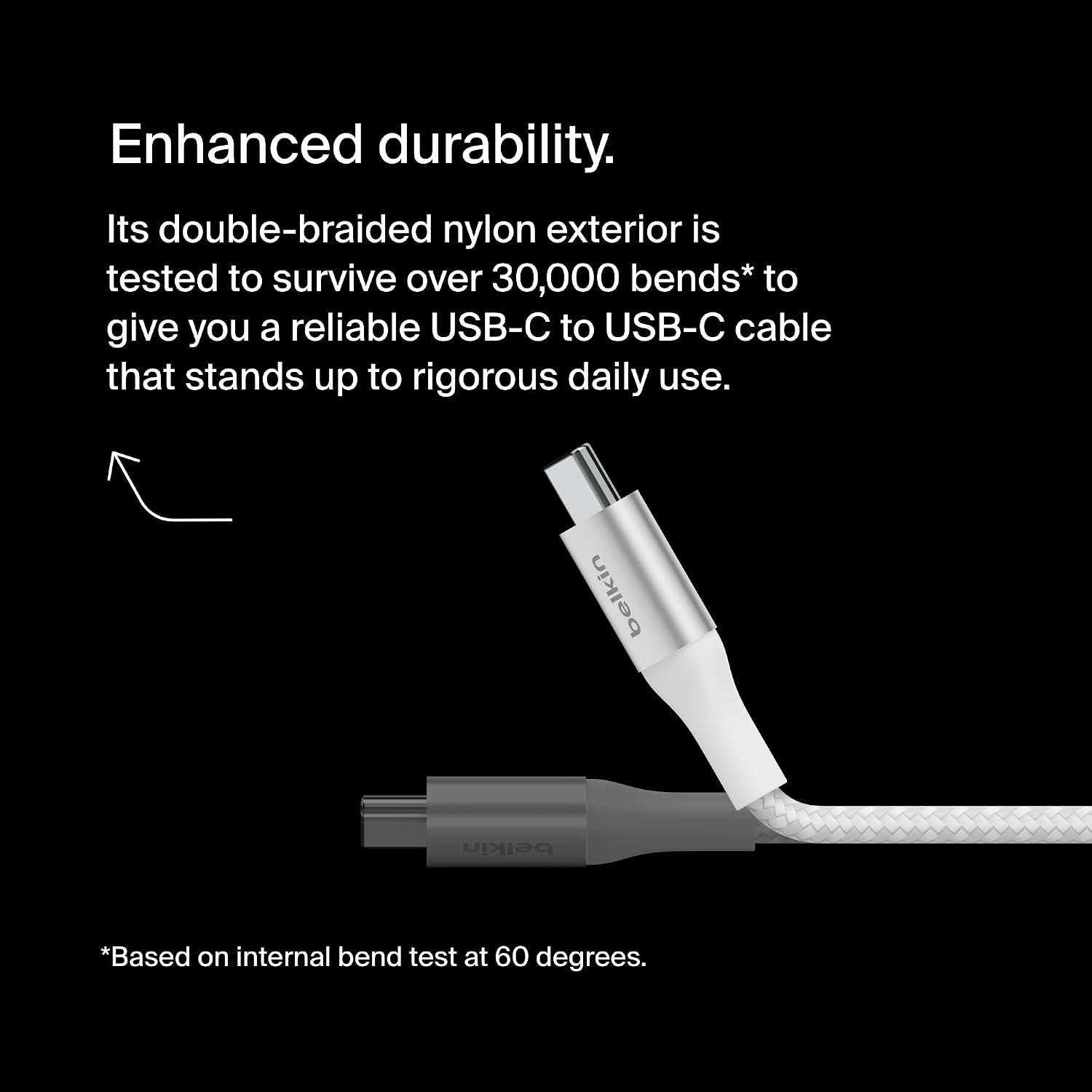 Detalle de Belkin USB-C to USB-C Cable, 3.3ft (1m), 240W, Fast Charging – White