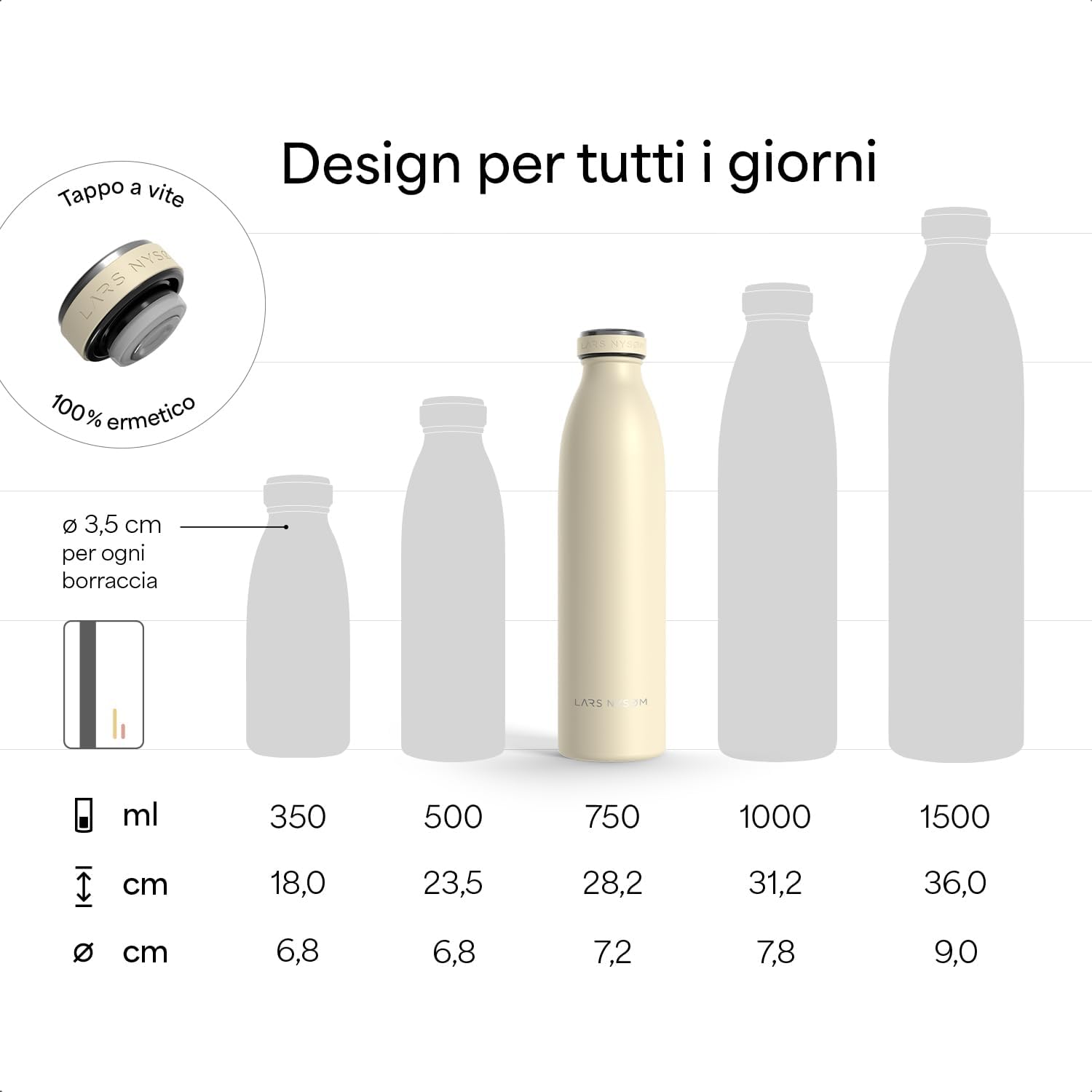 Thumbnail 3 de LARS NYSØM borraccia termica 750 ml in acciaio inox (Calypso Blue) con isolamento a vuoto