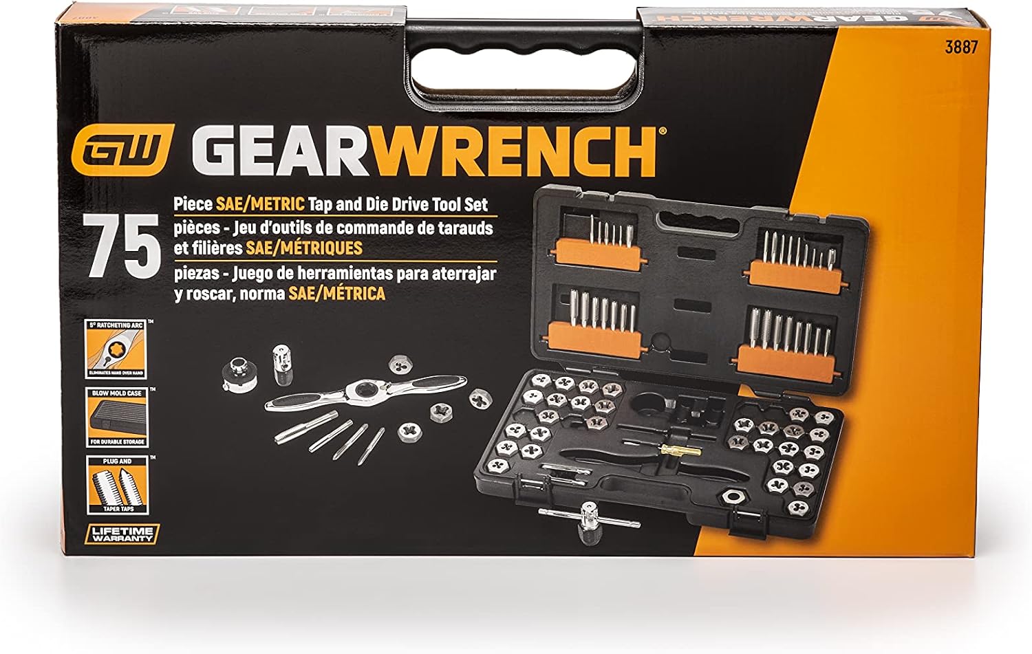 Detalle de GEARWRENCH 3887 – zestaw gwintowników i narzynek SAE/metryczny, stal węglowa