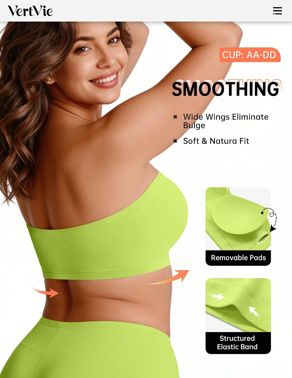 Detalle de Vertvie Strapless Wireless Push Up Bandeau Bra with Non-Slip Grip