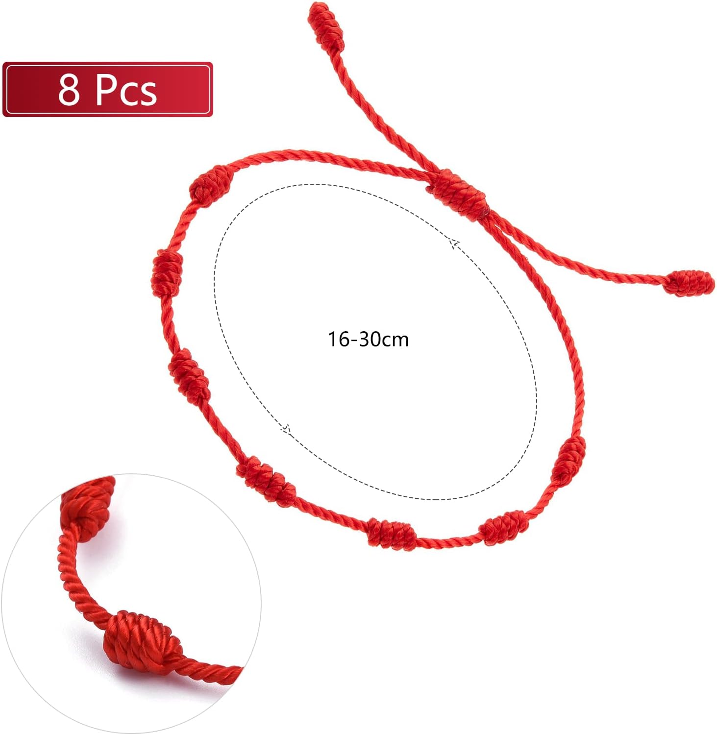 Detalle 2 de VEGCOO Lot de 8 bracelets rouges 7 nœuds