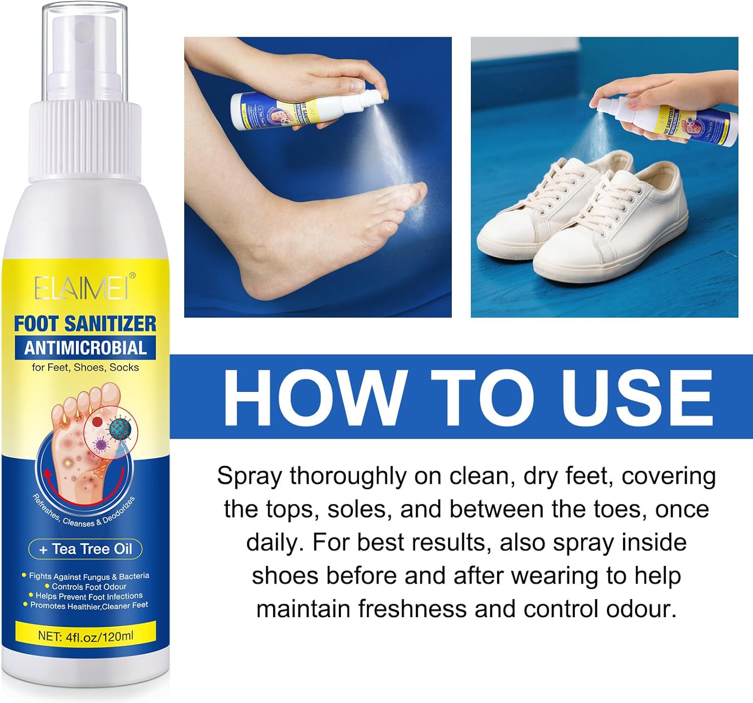 Detalle de FußSpray Teebaumöl Fußgeruchsspray mit Aloe Vera, 120 ml