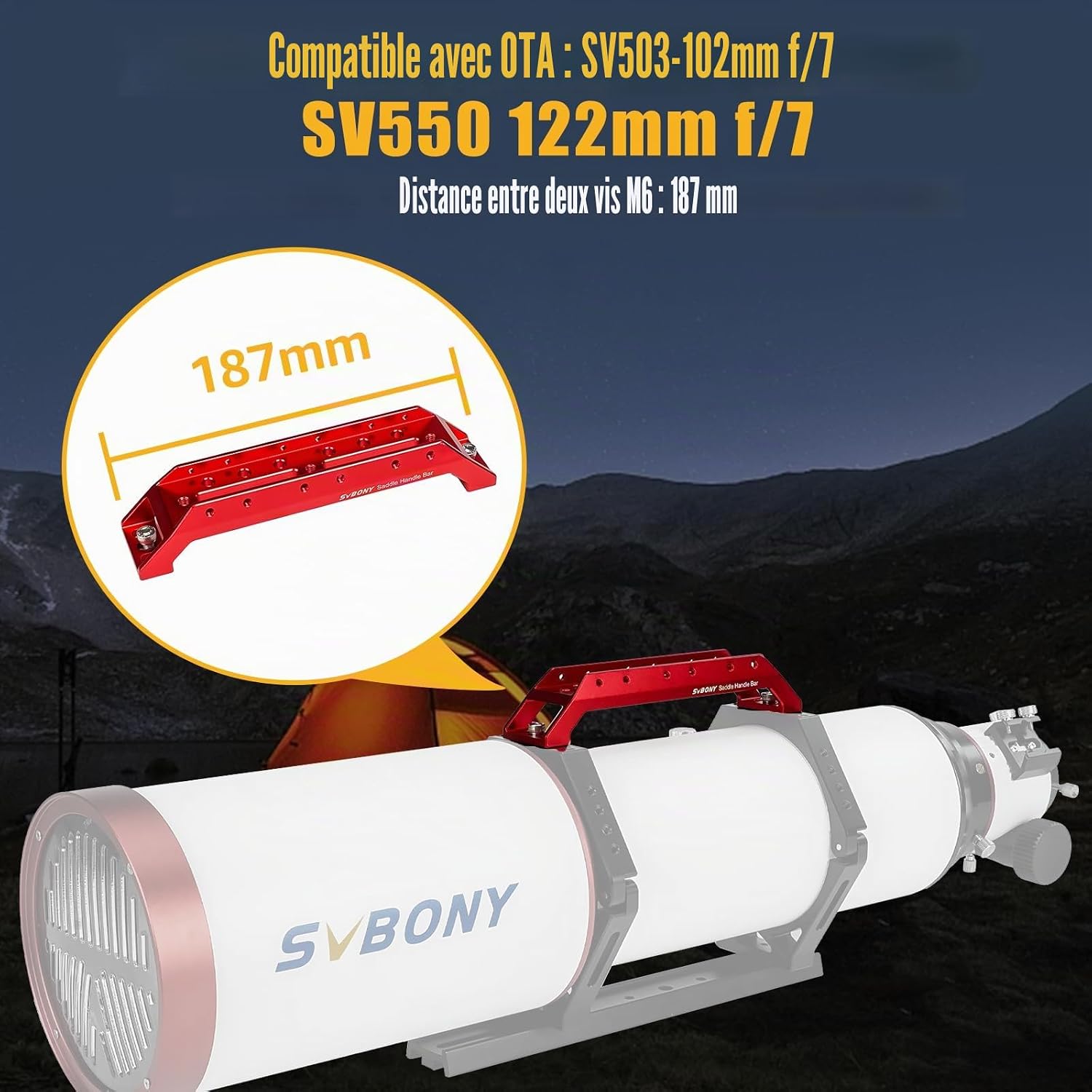 Detalle de Svbony SV211 Base à Queue d'Aronde 203 mm – Poignée multifonctionnelle et base universelle pour télescopes