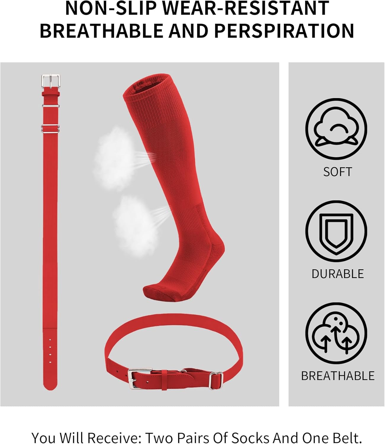 Thumbnail 2 de QBK Toddler Baseball Socks and Belt Youth Softball T-Ball Combo Set (2 Pairs of Socks & 1 Belt)