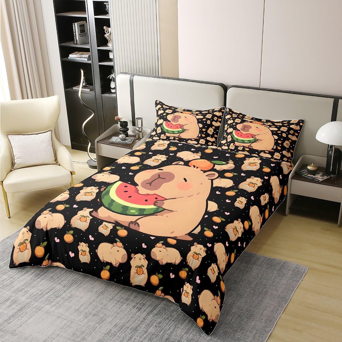 Thumbnail 1 de Homewish Kinder Cartoon Capybara Bettwäsche aus Baumwolle, Rosa – 135 × 200 cm + Kissenbezug 80 × 80 cm