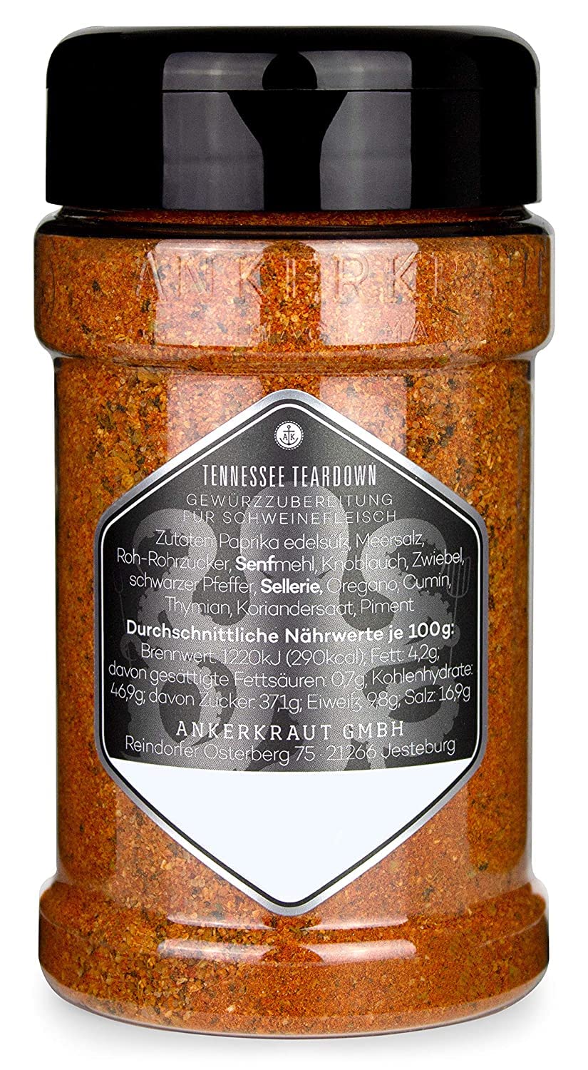 Detalle de Ankerkraut Tennessee Teardown BBQ Rub Gewürzmischung zum Grillen, Memphis Style, 200 g im Streuer
