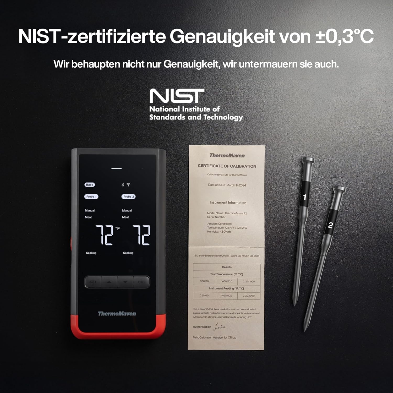 Thumbnail 3 de ThermoMaven P2 – Smarte kabellose Fleischthermometer mit 2 Sonden, 152 m WLAN, Bluetooth 5.3 und IPX8