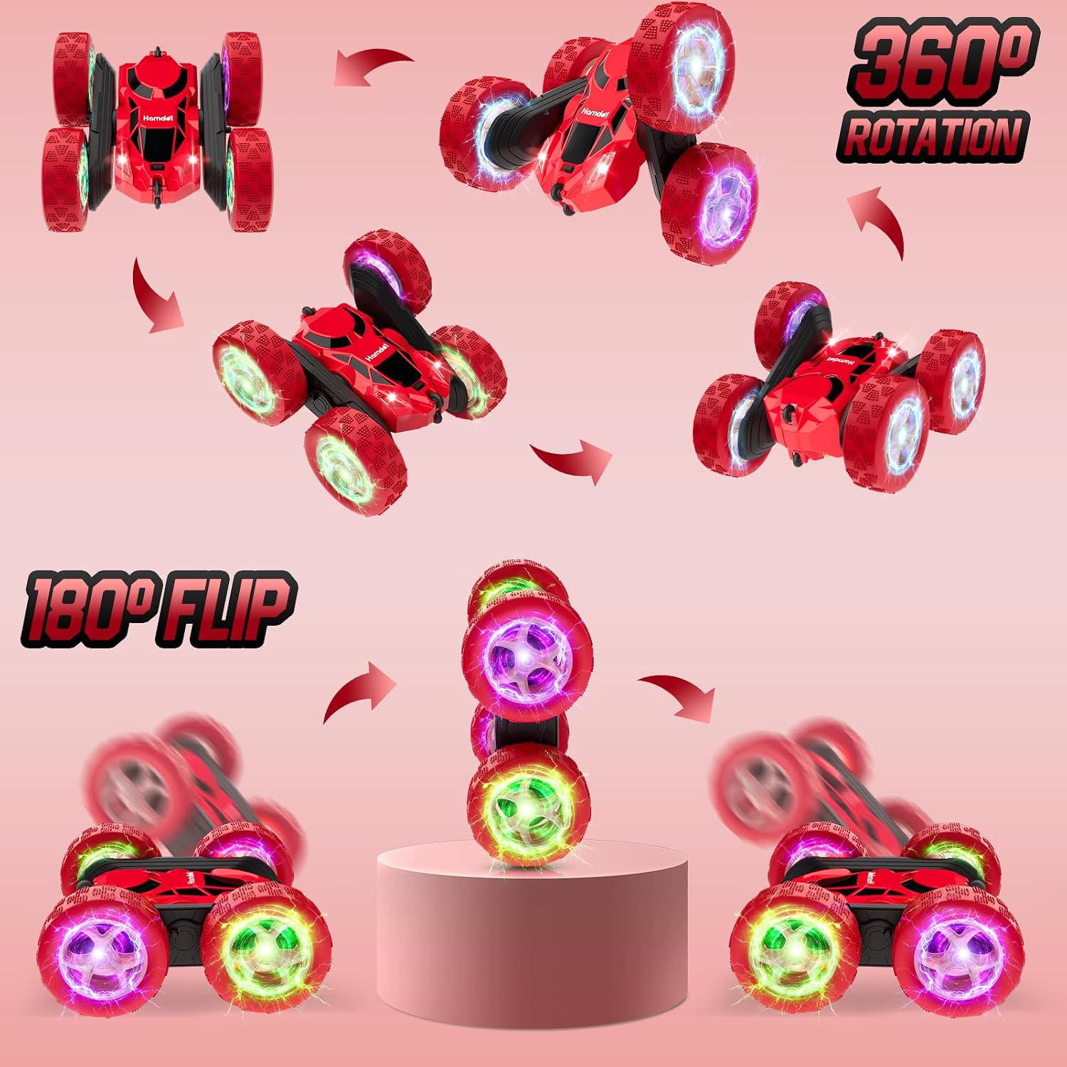 Detalle 1 de Hamdol GLOW Red Fighter Edition 4WD RC Stunt Car with LED Lights