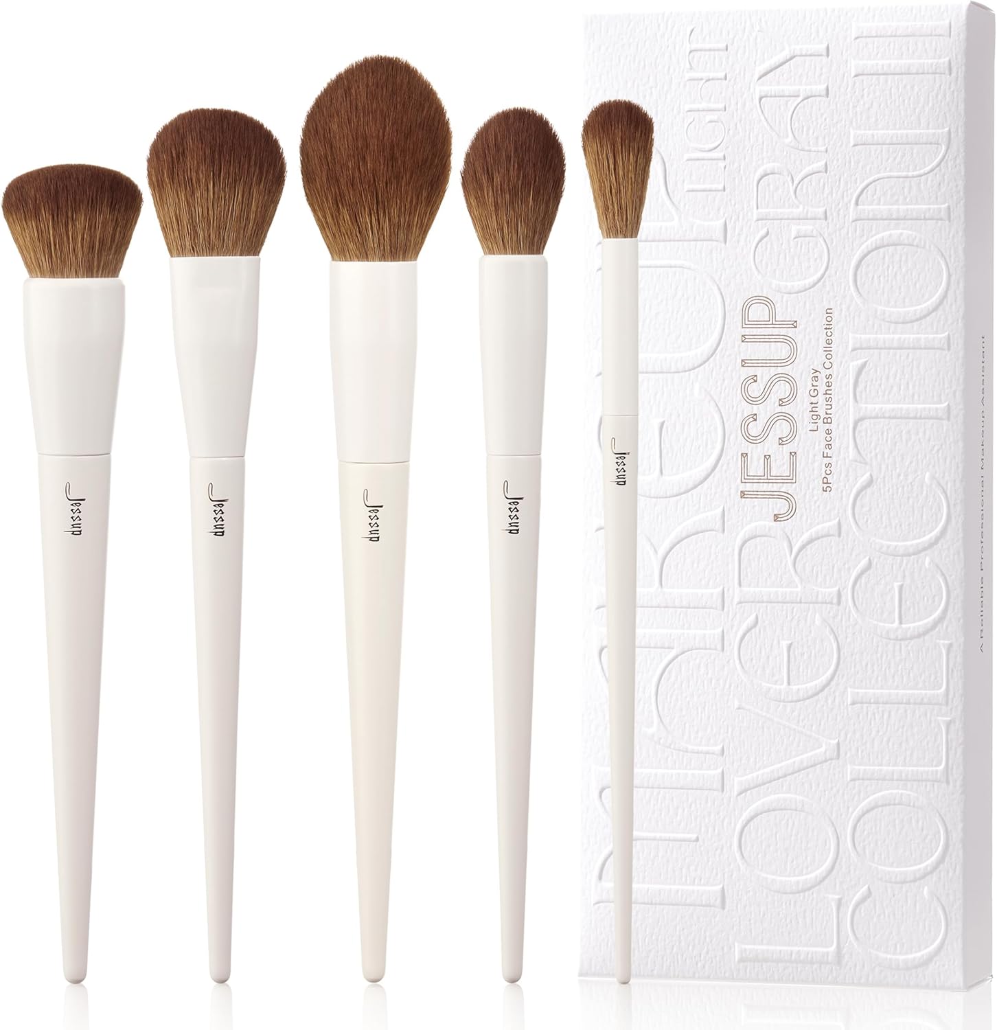 Detalle de Jessup set de 5 pinceaux maquillage visage (poudre, blush, contour, surligneur) Gris clair T493