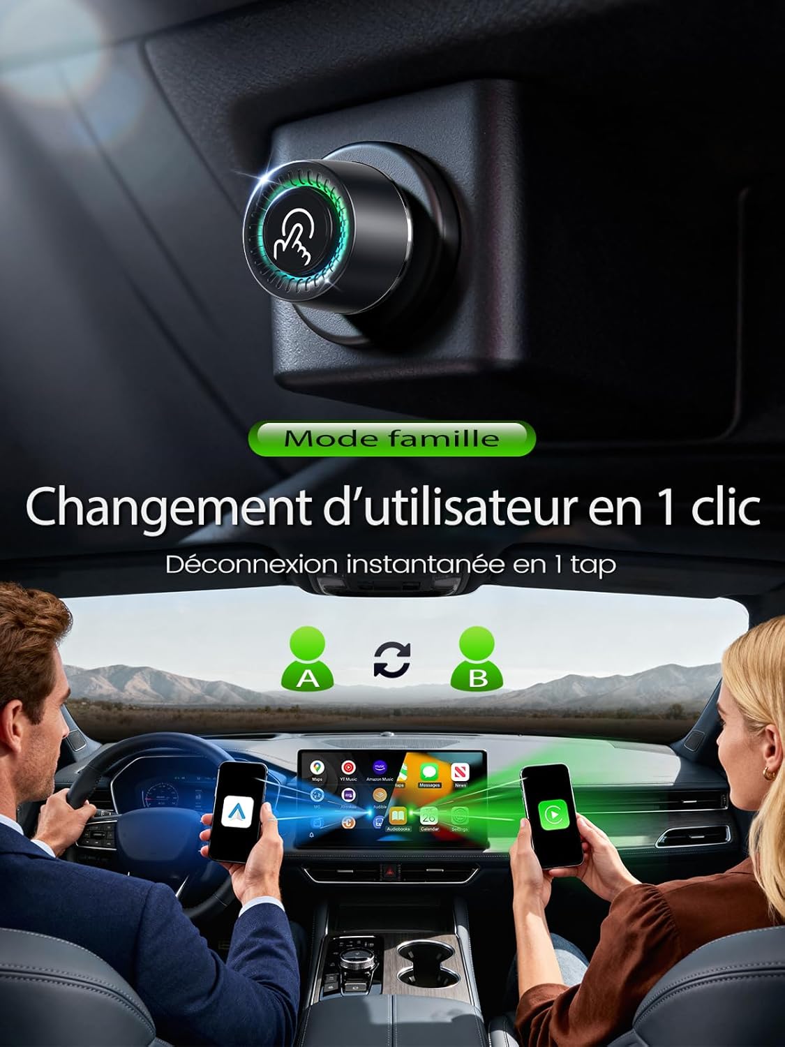 Detalle 2 de Adaptateur CarPlay sans Fil 2-en-1 pour iPhone et Android Auto — Ultra compact et connexion stable