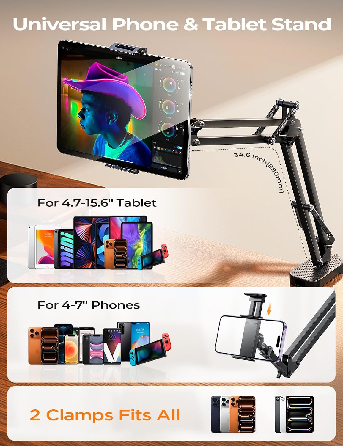 Detalle 2 de LISEN Tablet Stand Gooseneck Holder for 4–13" Devices
