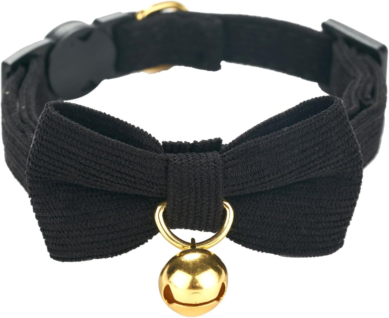 Detalle de Cute Cat Collars With Bow – Quick Release Safety Buckle, Bells, Corduroy Comfort (Black / Red or Green options) — Pack of 1