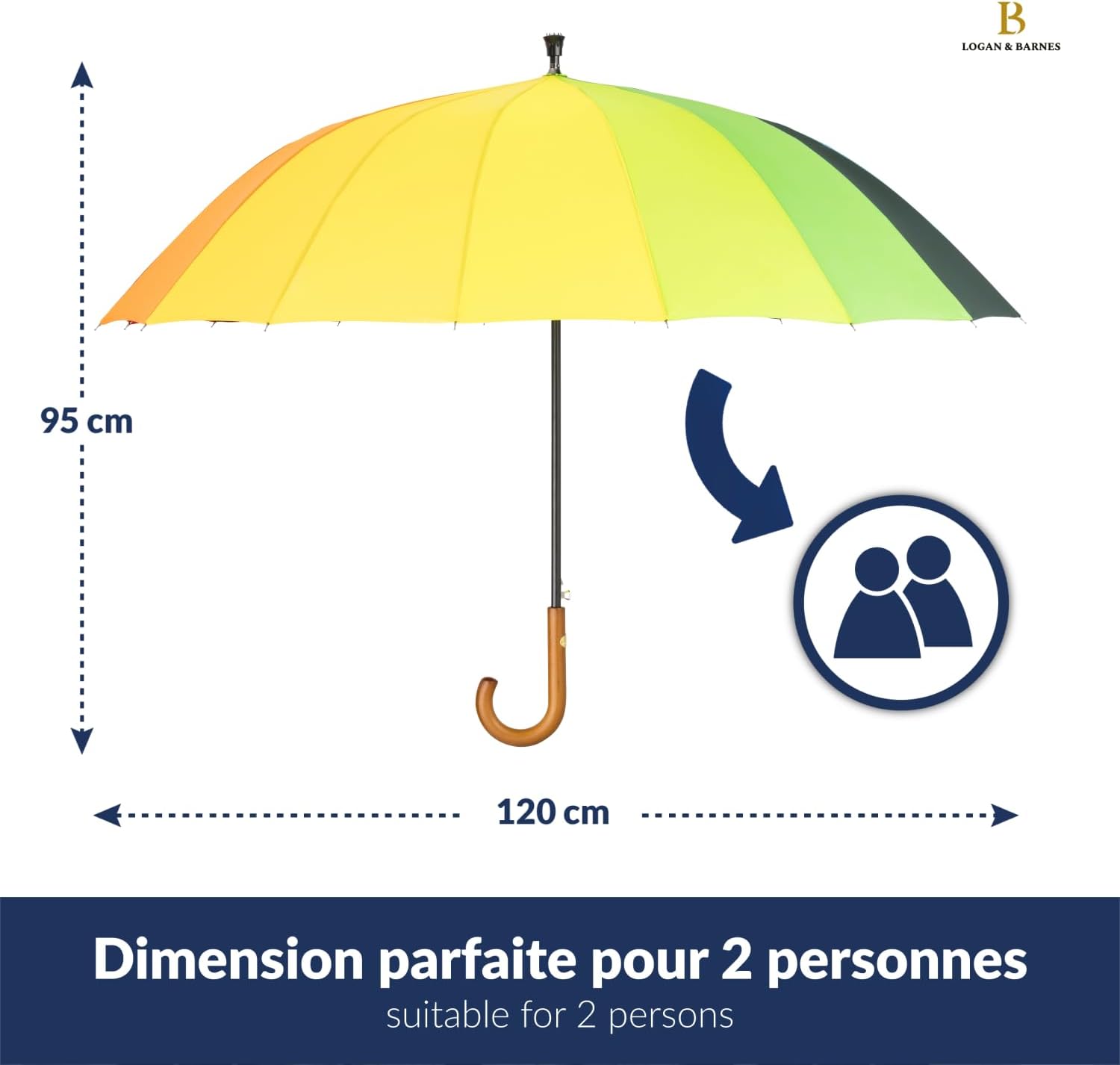 Detalle de LOGAN & BARNES Parapluie résistant à la tempête Ø120cm – EDINBURGH, XXL pour deux personnes