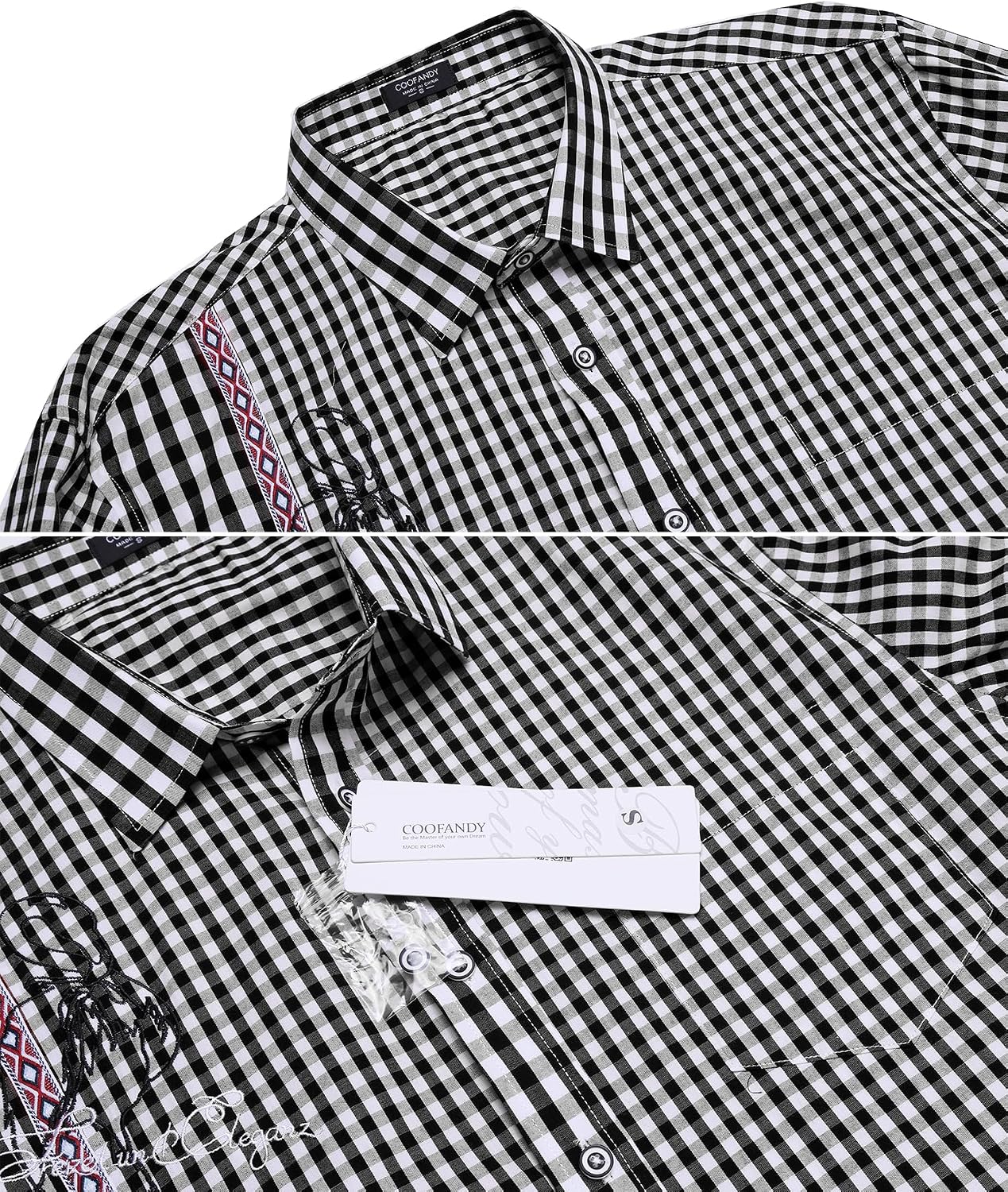 Detalle de COOFANDY Camicia da uomo a quadri slim fit con collo alto per Oktoberfest