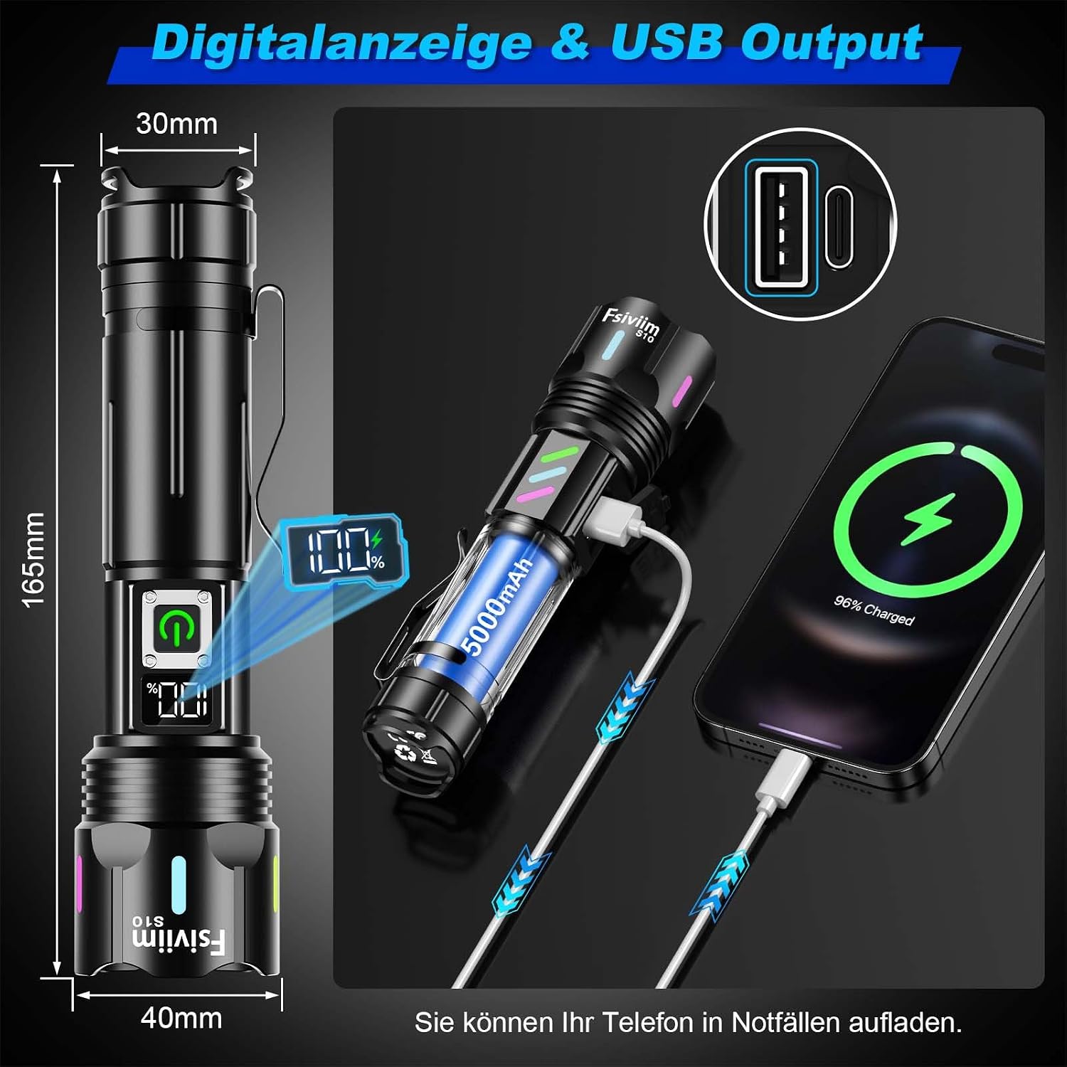 Thumbnail 6 de Fsiviim Lampe Torche LED Ultra Puissante — 1 000 000 lumens, zoomable et rechargeable