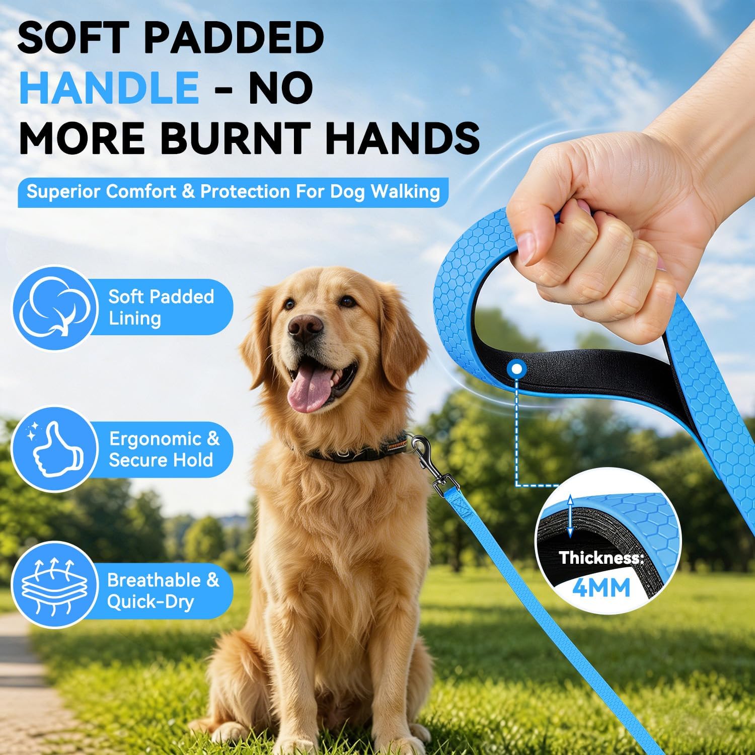 Detalle de Looxmeer Training Lead for Dogs 5m/16ft: Extra‑Long, Waterproof Training Lead with Padded Handle