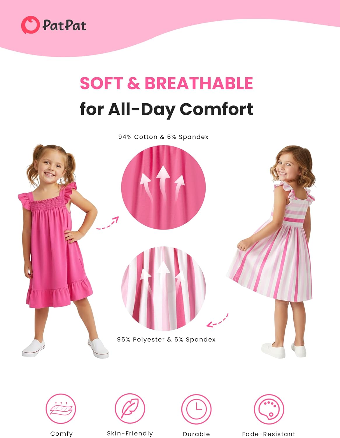 Thumbnail 6 de PATPAT Multipack Girl Toddler Dresses (Sleeveless Flamingo Striped) — Festival & Casual Outfits
