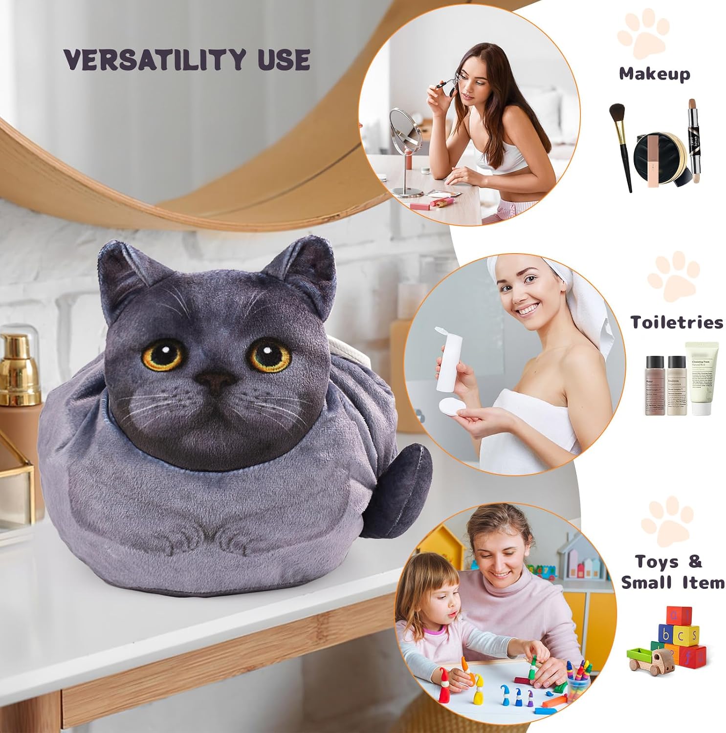 Detalle de Katzen Kosmetiktasche Kordelzug groß