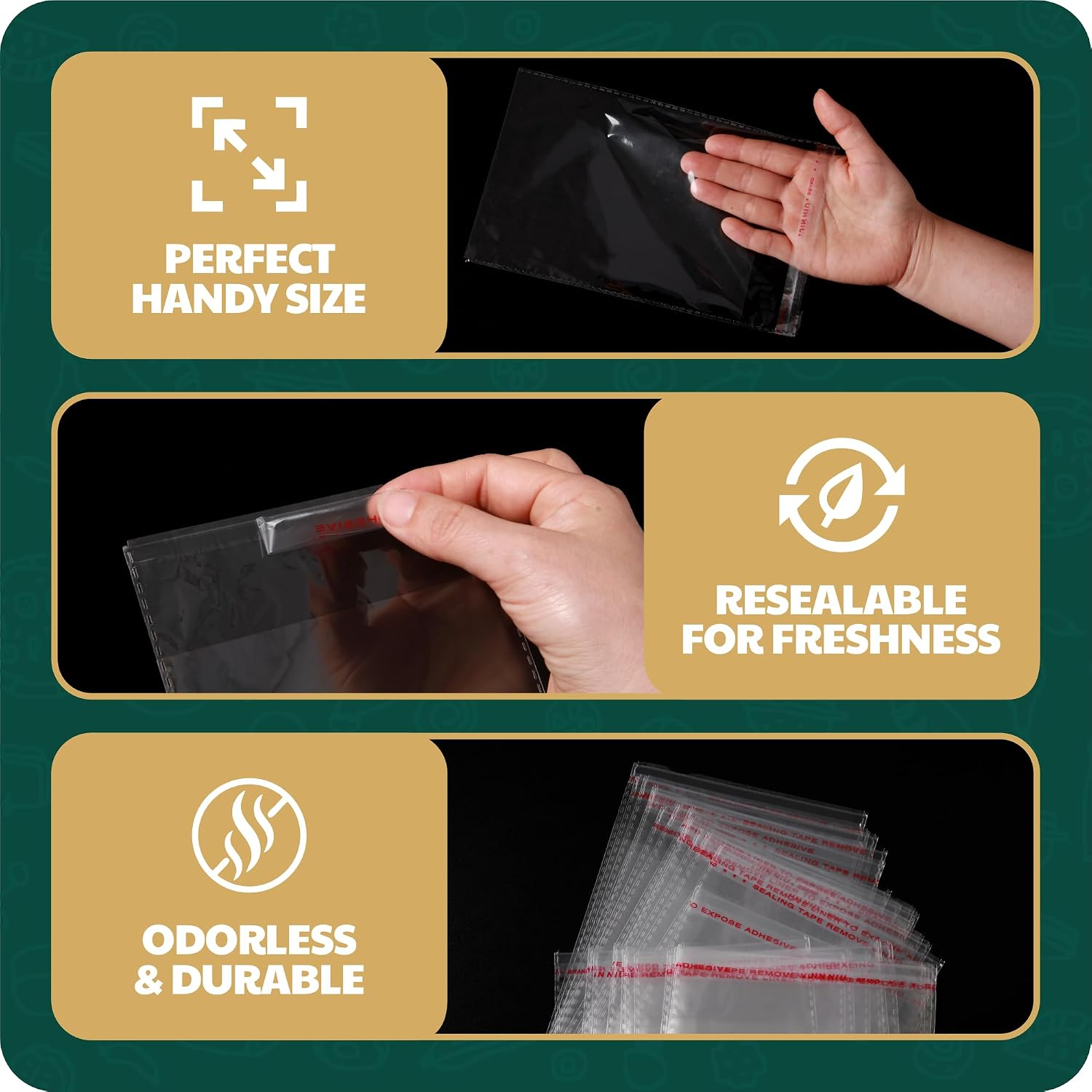 Thumbnail 3 de HURUC Clear Cellophane Wrap Bags 17.8x13cm – 100 Pack Self‑Seal for Sweets, Cookies, Jewellery, Gifts, Party Favours & Crafts