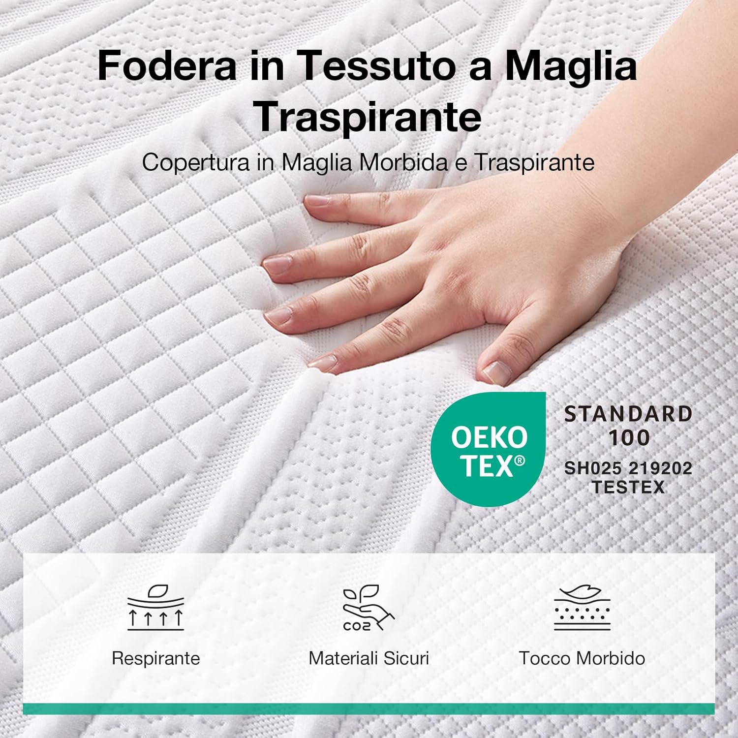 Detalle de Novilla Topper Materasso in Memory Foam Gel 180x200 cm, 7,5 cm di spessore – comfort, igiene e anti-scivolo