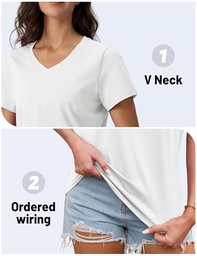 Thumbnail 4 de TACVASEN Camiseta de Algodón con Escote en V para Mujer – Manga Corta, Blanca, Talla XL