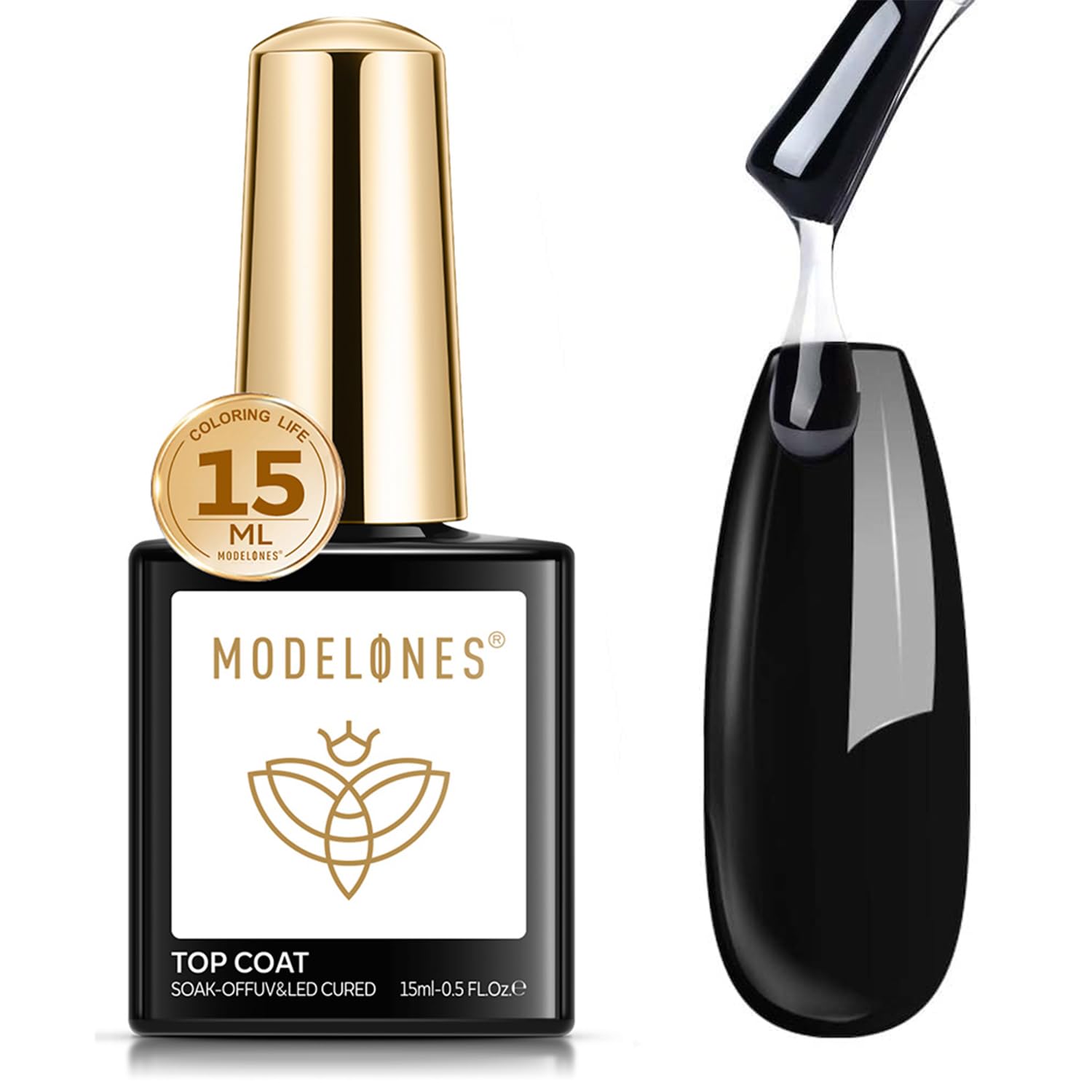 Modelones Top Coat 15 ml No Wipe Top Coat Gel UV – Glanzvoller Überlack für Gelnägel
