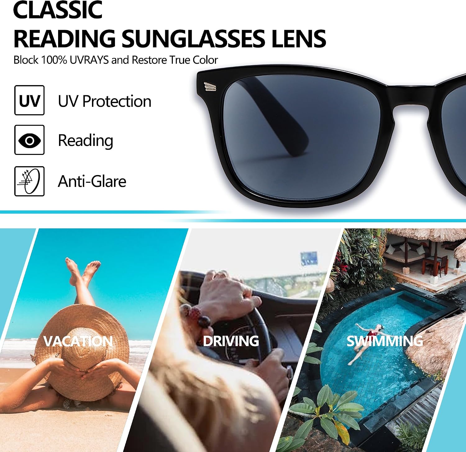 Thumbnail 4 de Fsread 3 Pack Reading Sunglasses: UV400 Protection, Wide Reading Zone, Classic Frames