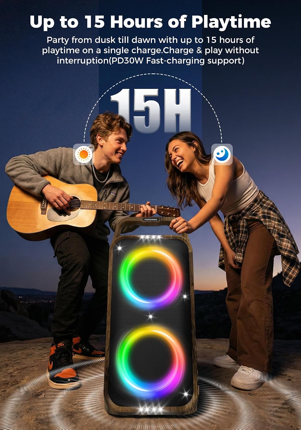 Thumbnail 3 de Foxdawn Portable Bluetooth Speaker: 240W Peak, Deep Bass, LED Light Show