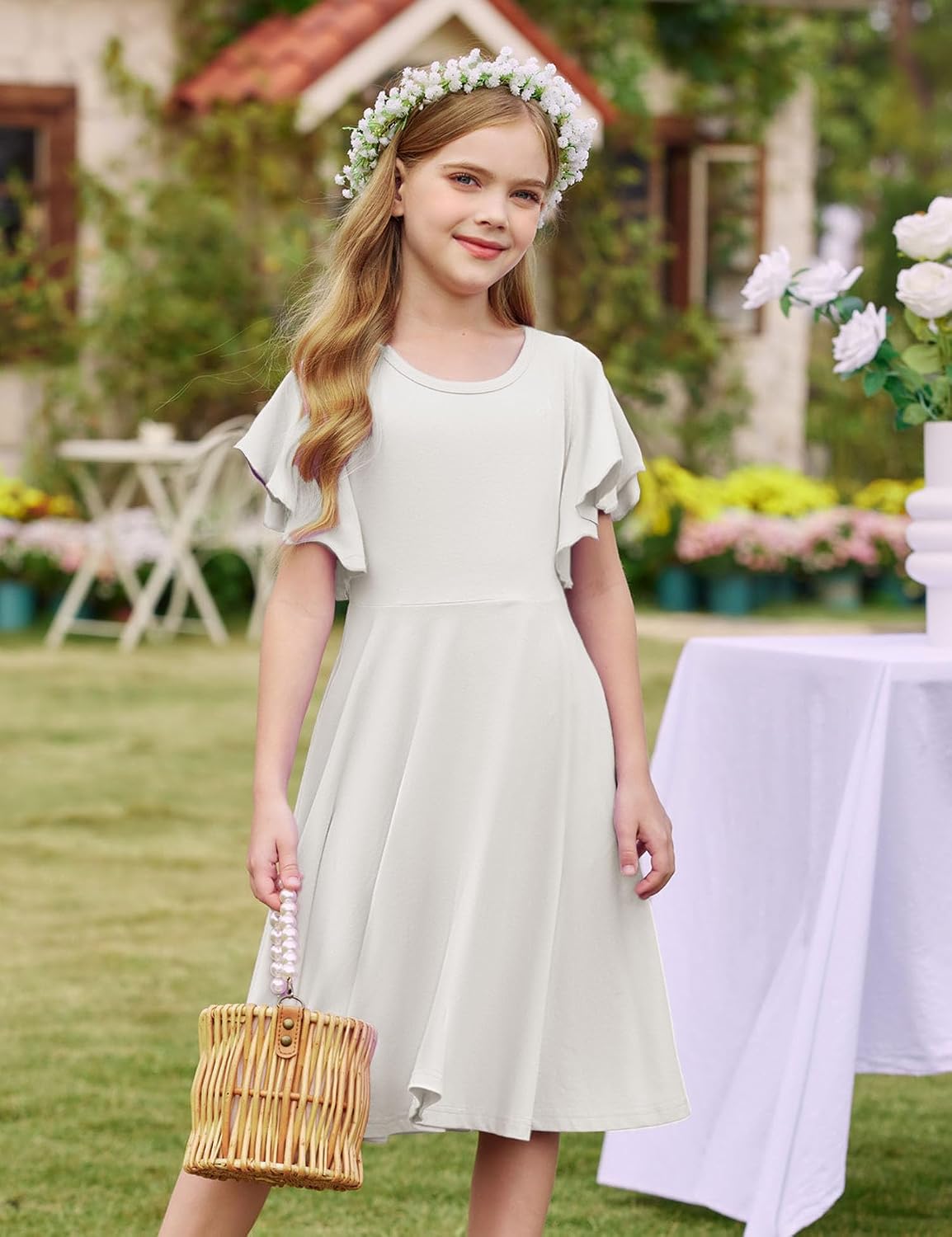 Detalle de Abito da bambina Arshiner con maniche a farfalla e gonna svasata (5-13 anni) in cotone