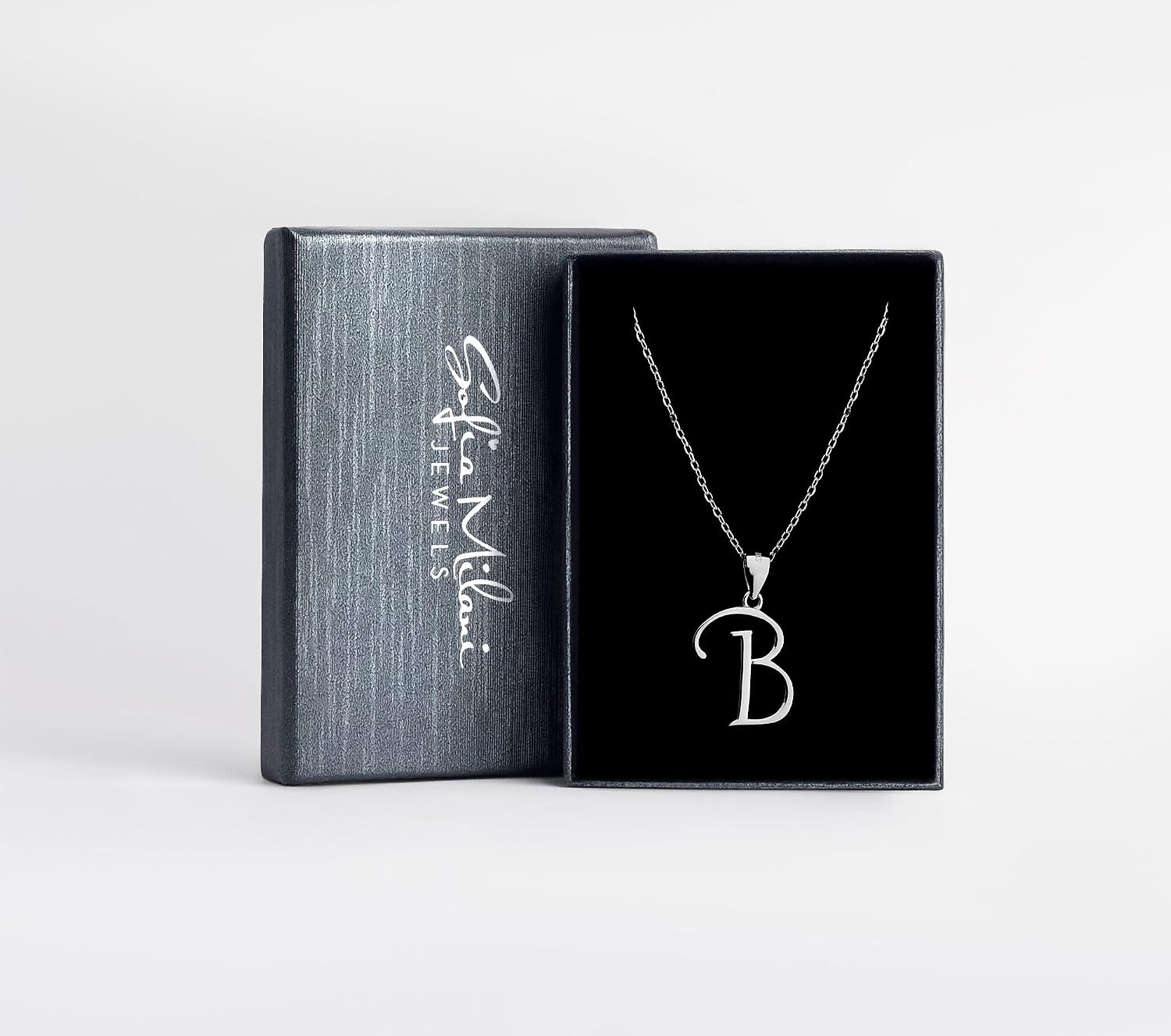 Detalle de Sofia Milani Damen-Halskette aus 925 Sterling Silber mit „B“-Buchstaben-Anhänger