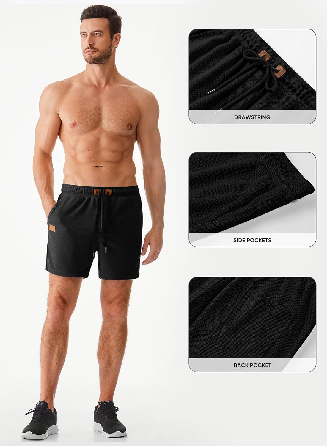 Thumbnail 6 de JMIERR Men’s Casual Waffle Knit Shorts (5" or 7") with Elastic Drawstring Waist & Pockets