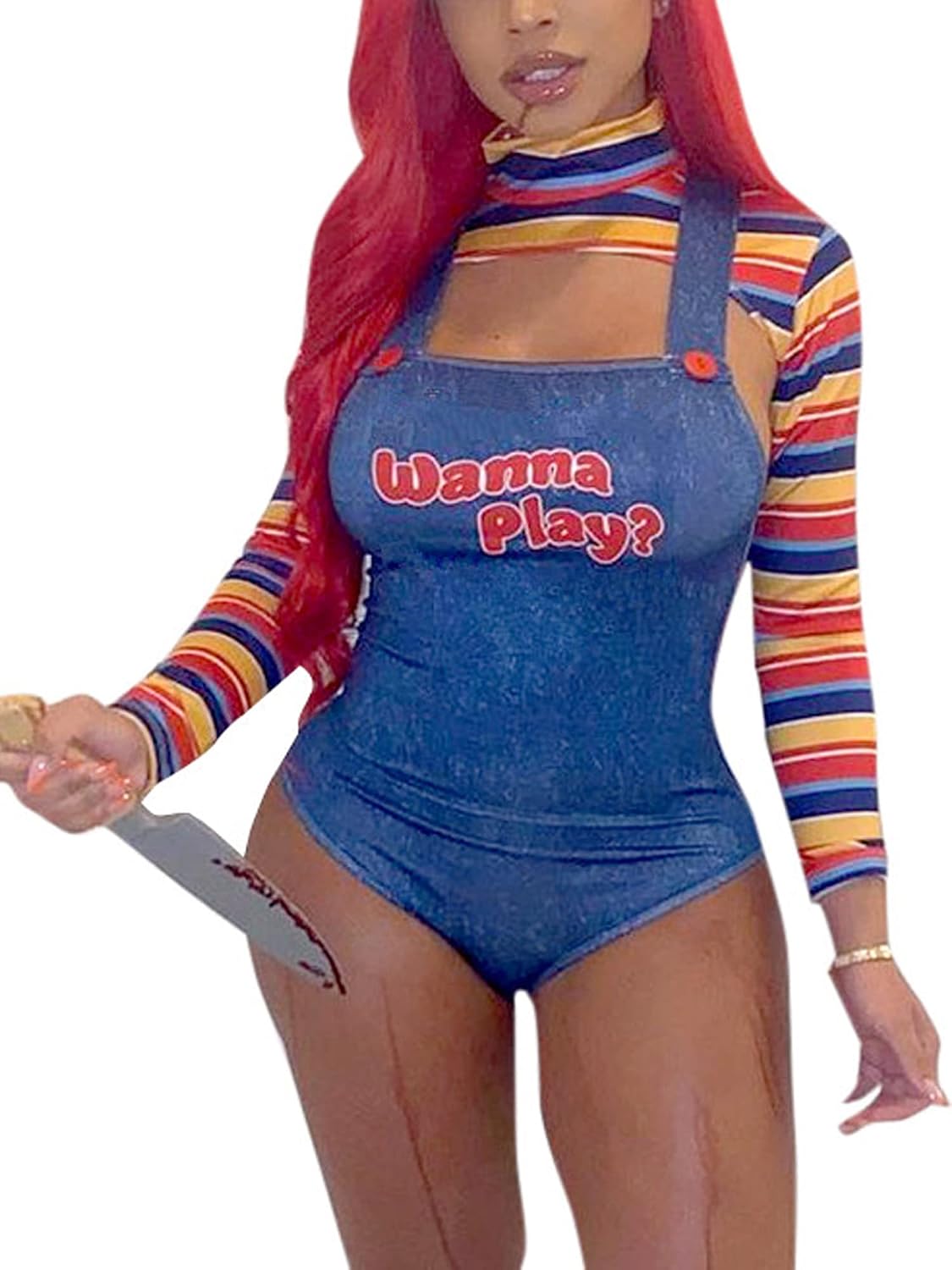 Detalle de ensswliz Women's Chucky Halloween Costume Set, B-Blue, Size S