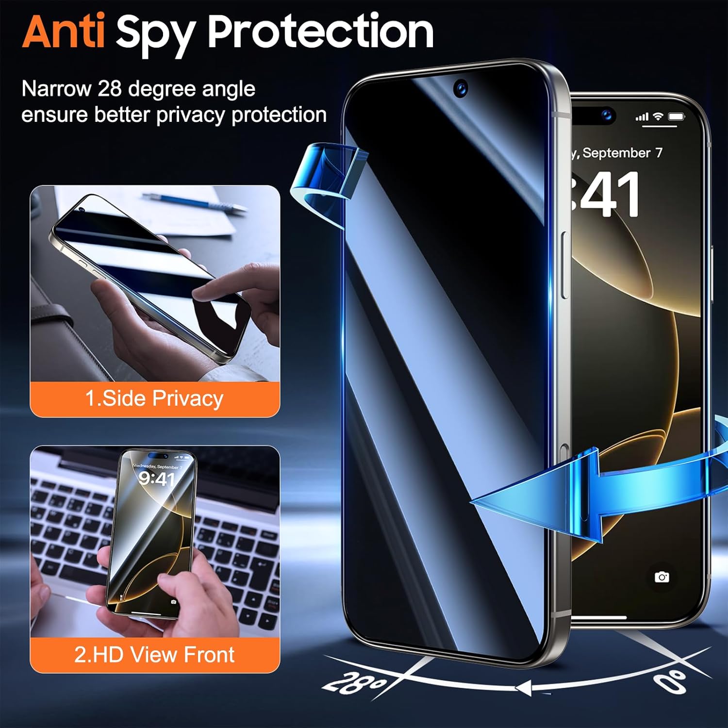 Thumbnail 1 de UniqueMe Privacy Screen Protector for iPhone 16 Pro Max – 2 Pack