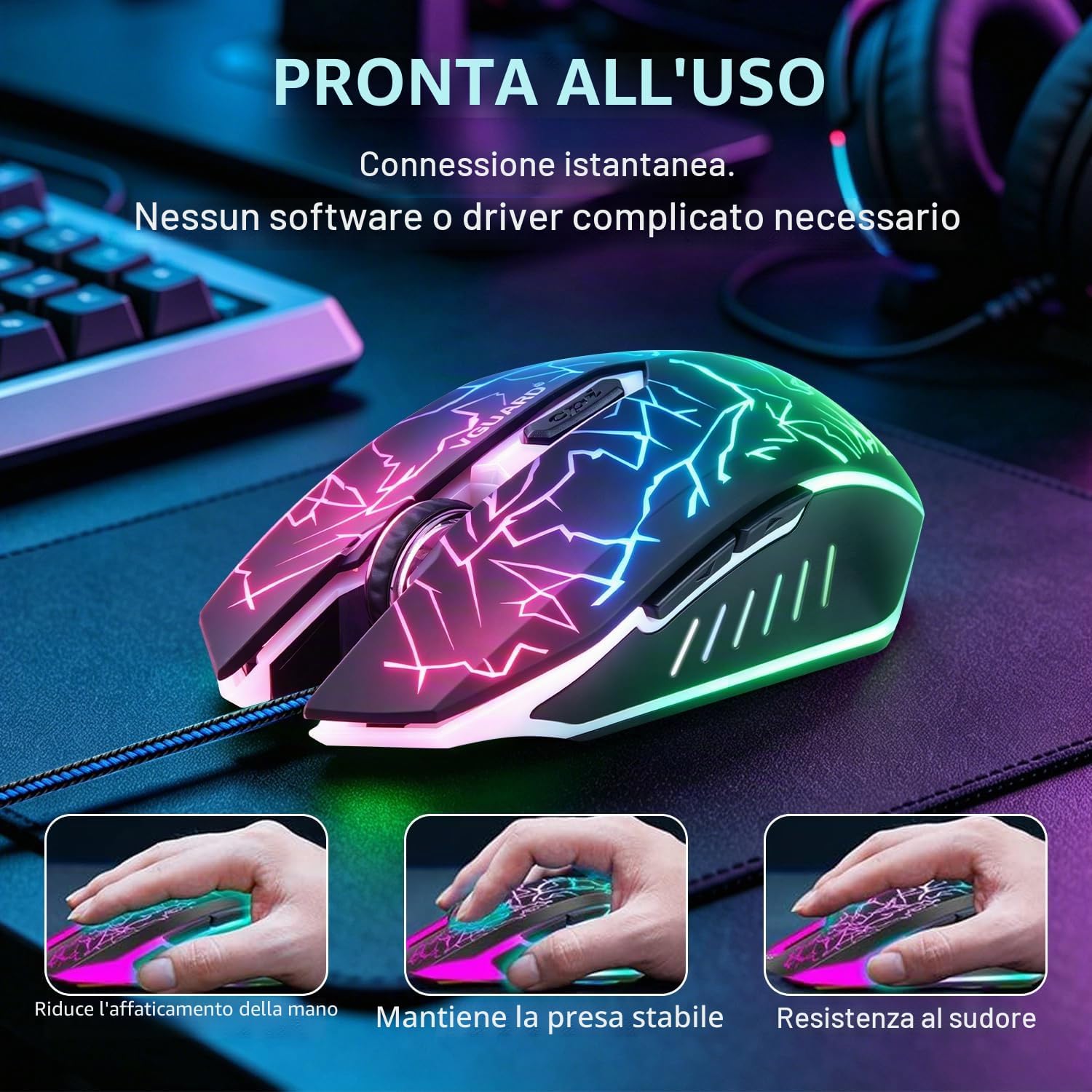 Detalle de VGUARD Mouse da gaming 6 pulsanti, DPI 2400