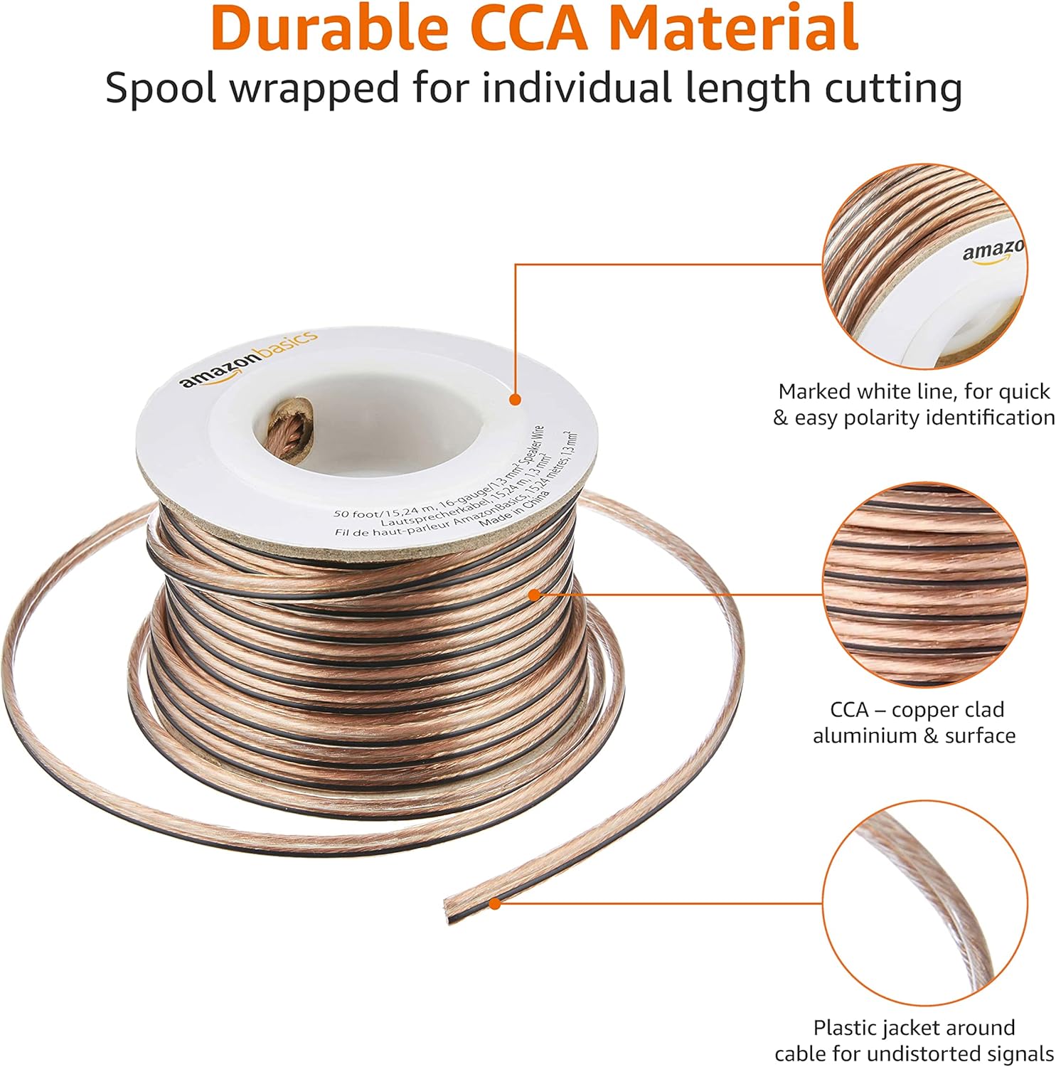 Thumbnail 3 de Amazon Basics 16-Gauge Speaker Wire 1.3 mm² (15.24 m) – Transparent