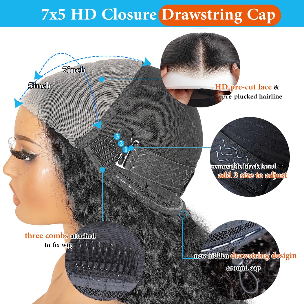 Thumbnail 6 de 7x5 Deep Wave Glueless Wear and Go Human Hair Wig (Pre-plucked, Pre-cut, HD Lace, 210% Density)