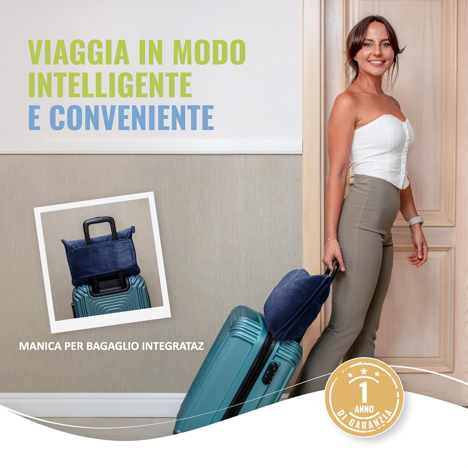 Detalle de BOACAY Coperta da viaggio morbida e calda 2-in-1 per aereo e auto (100x160 cm) con manica per bagagli e clip per zaino